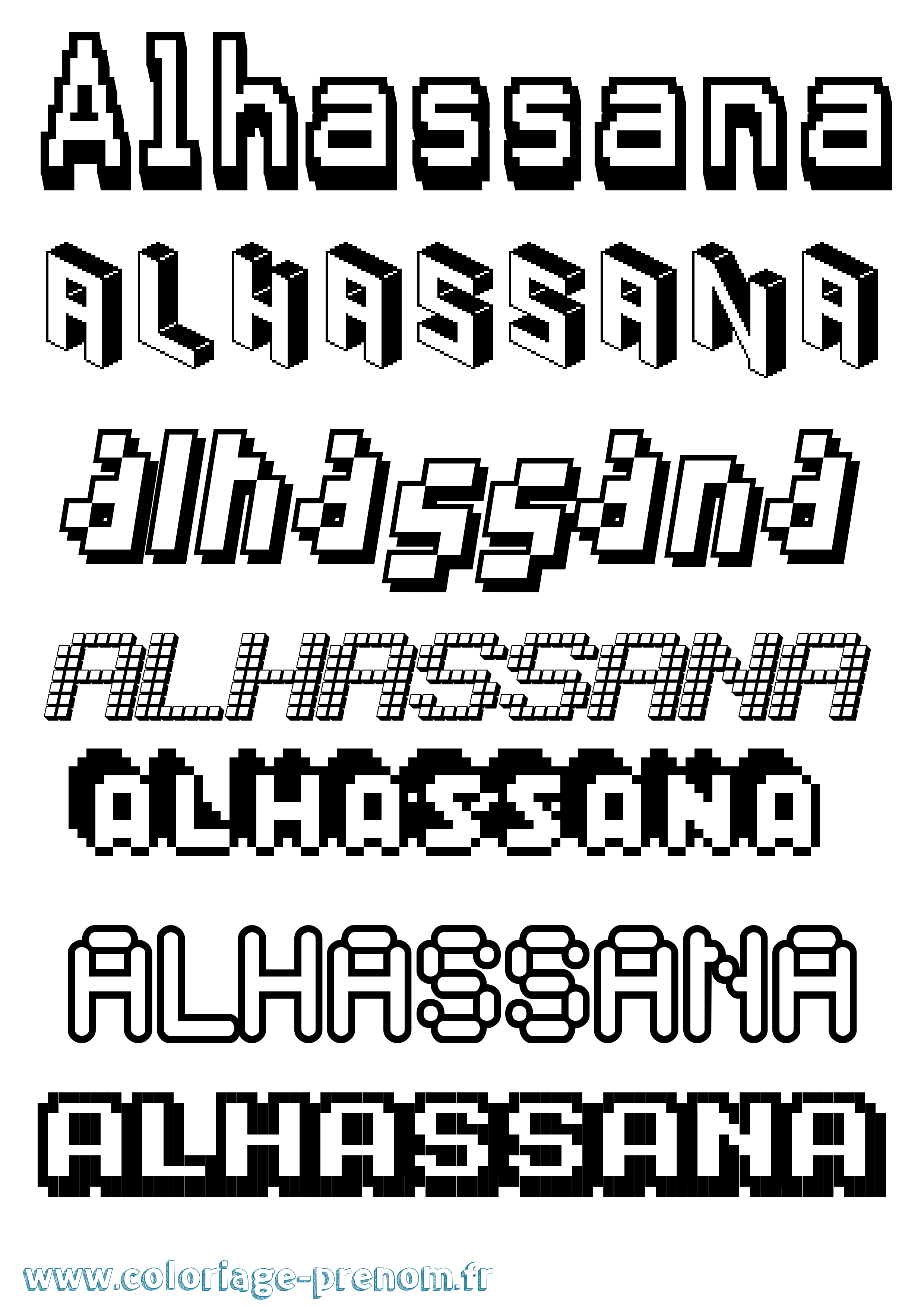 Coloriage prénom Alhassana Pixel