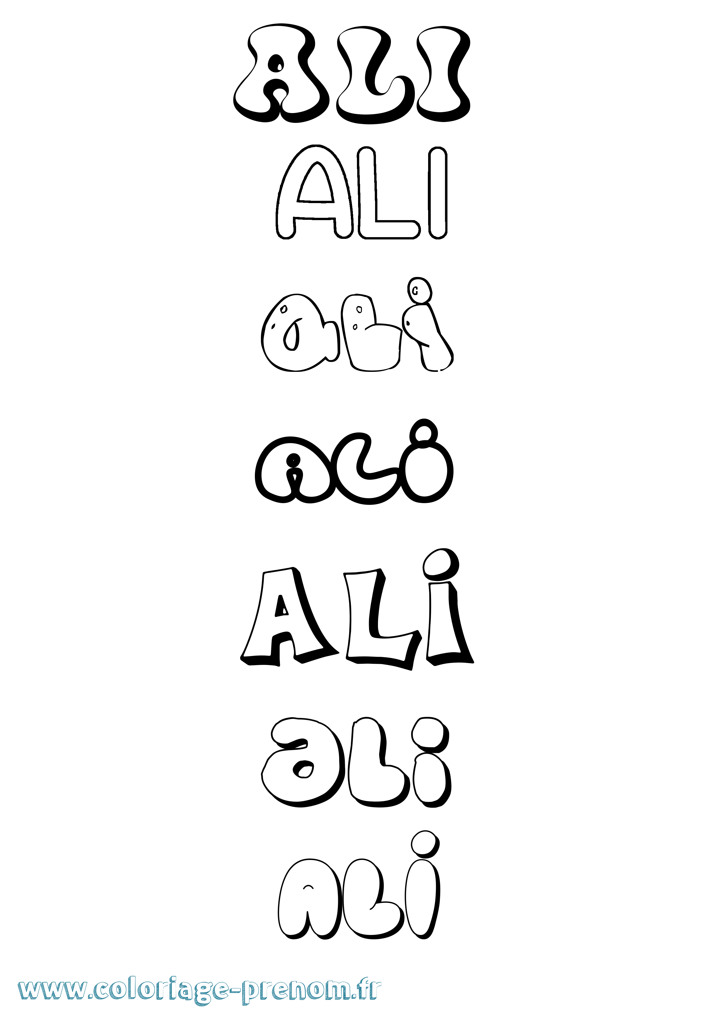 Coloriage prénom Ali Bubble