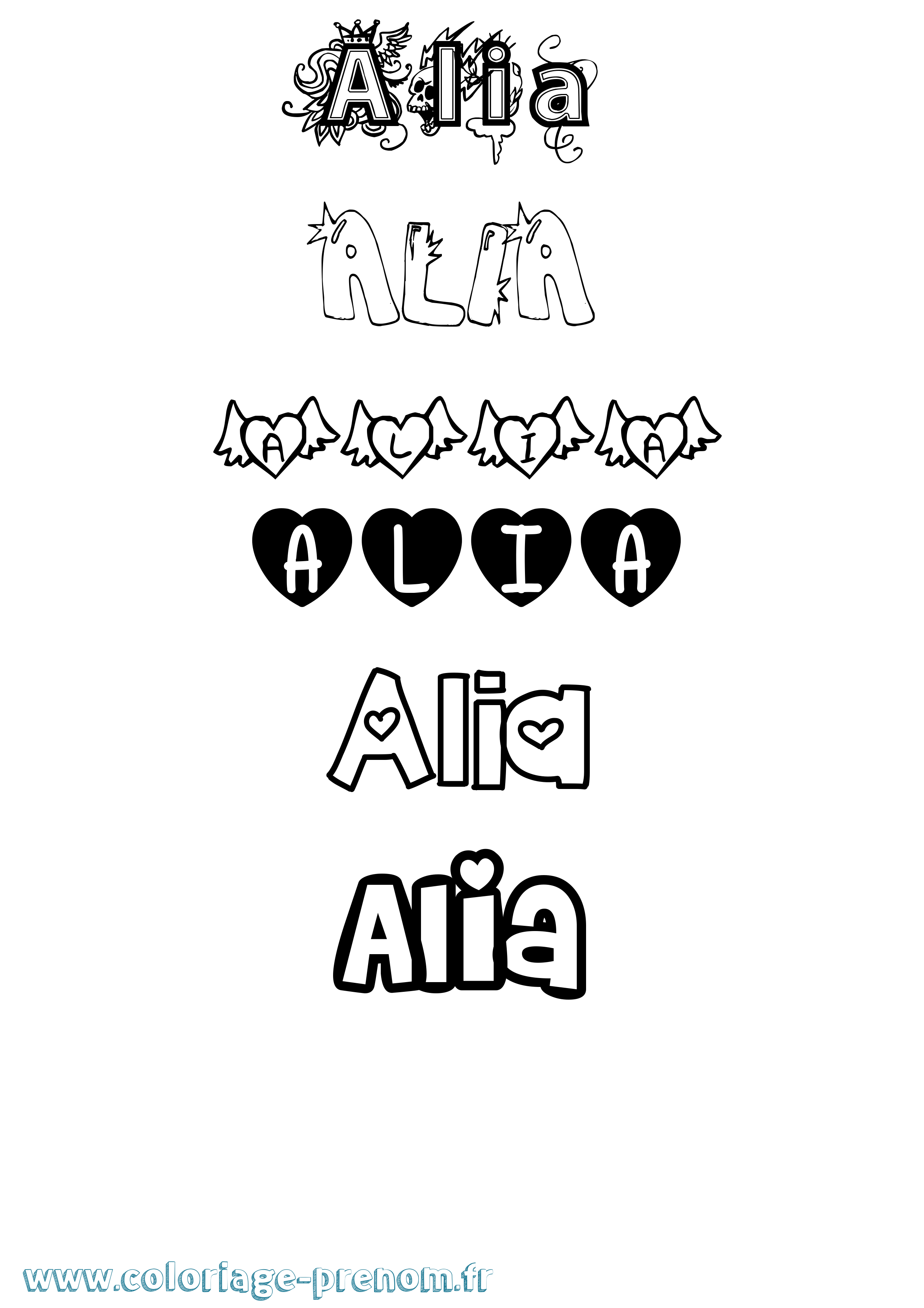 Coloriage Alia Girly Coloriage prénom Alia Girly