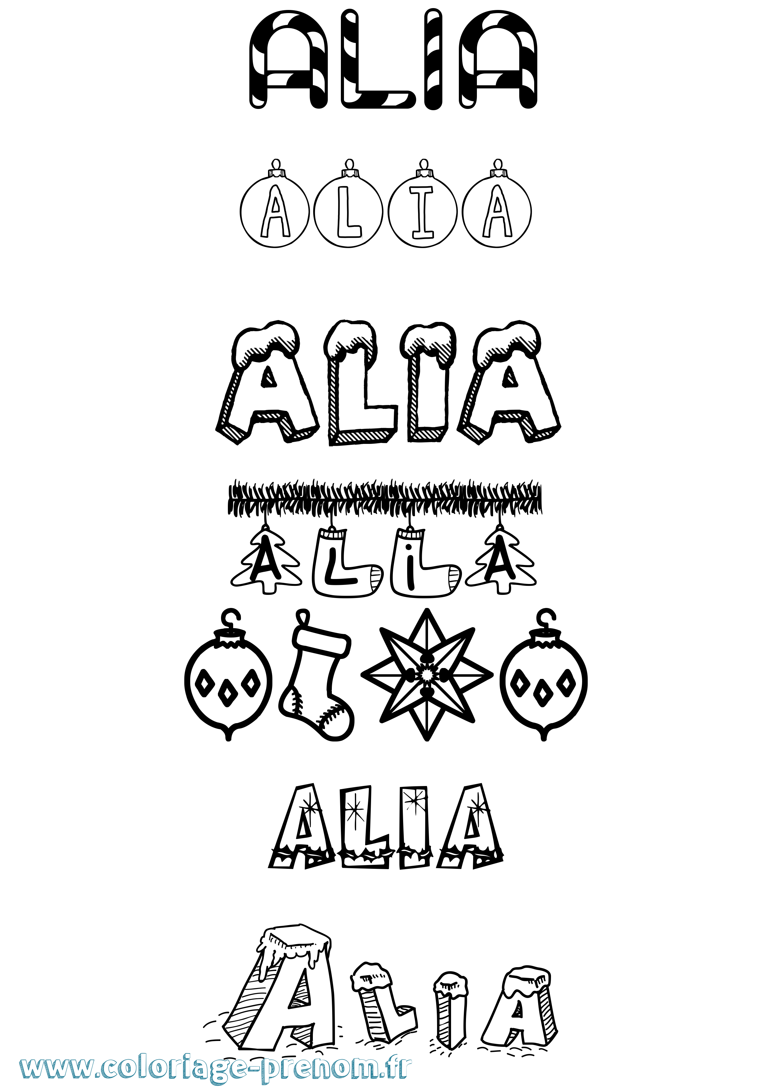 Coloriage prénom Alia Noël
