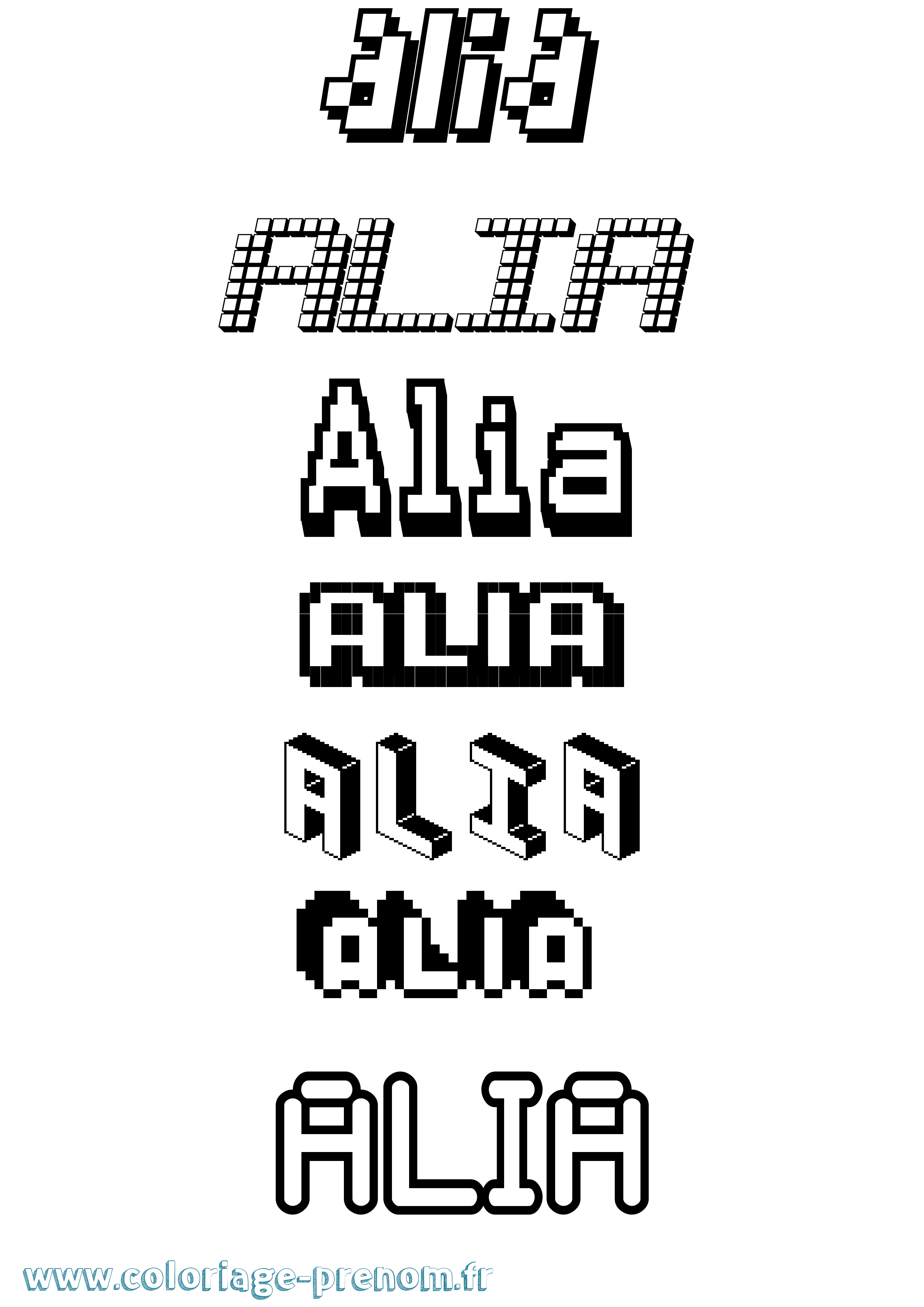 Coloriage prénom Alia Pixel