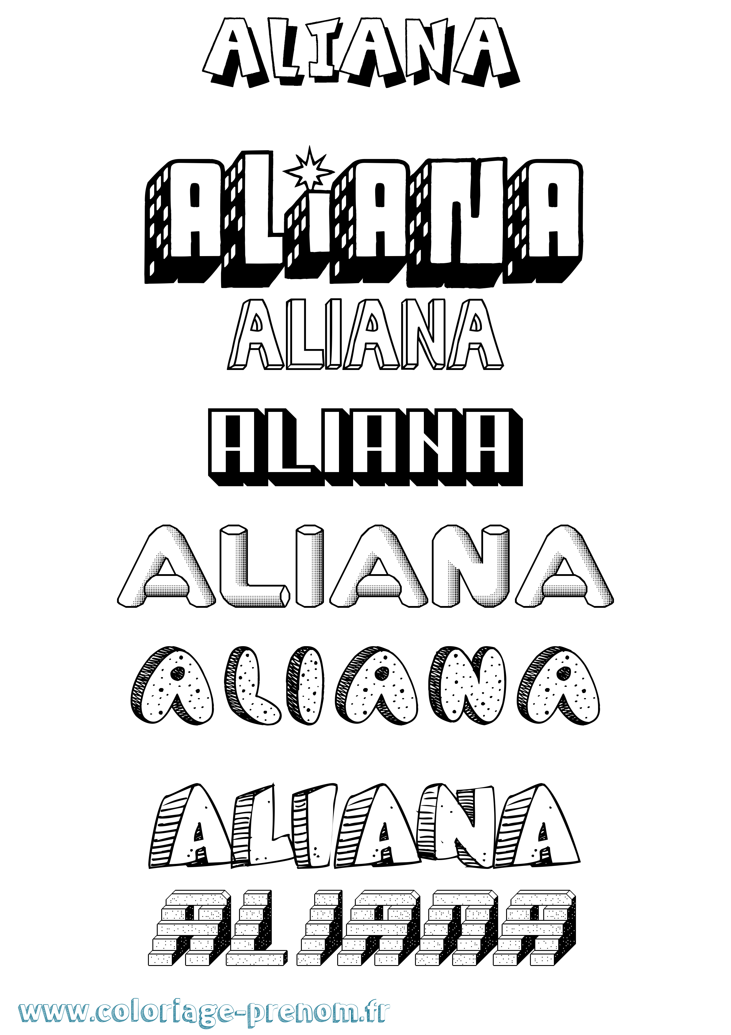Coloriage prénom Aliana Effet 3D