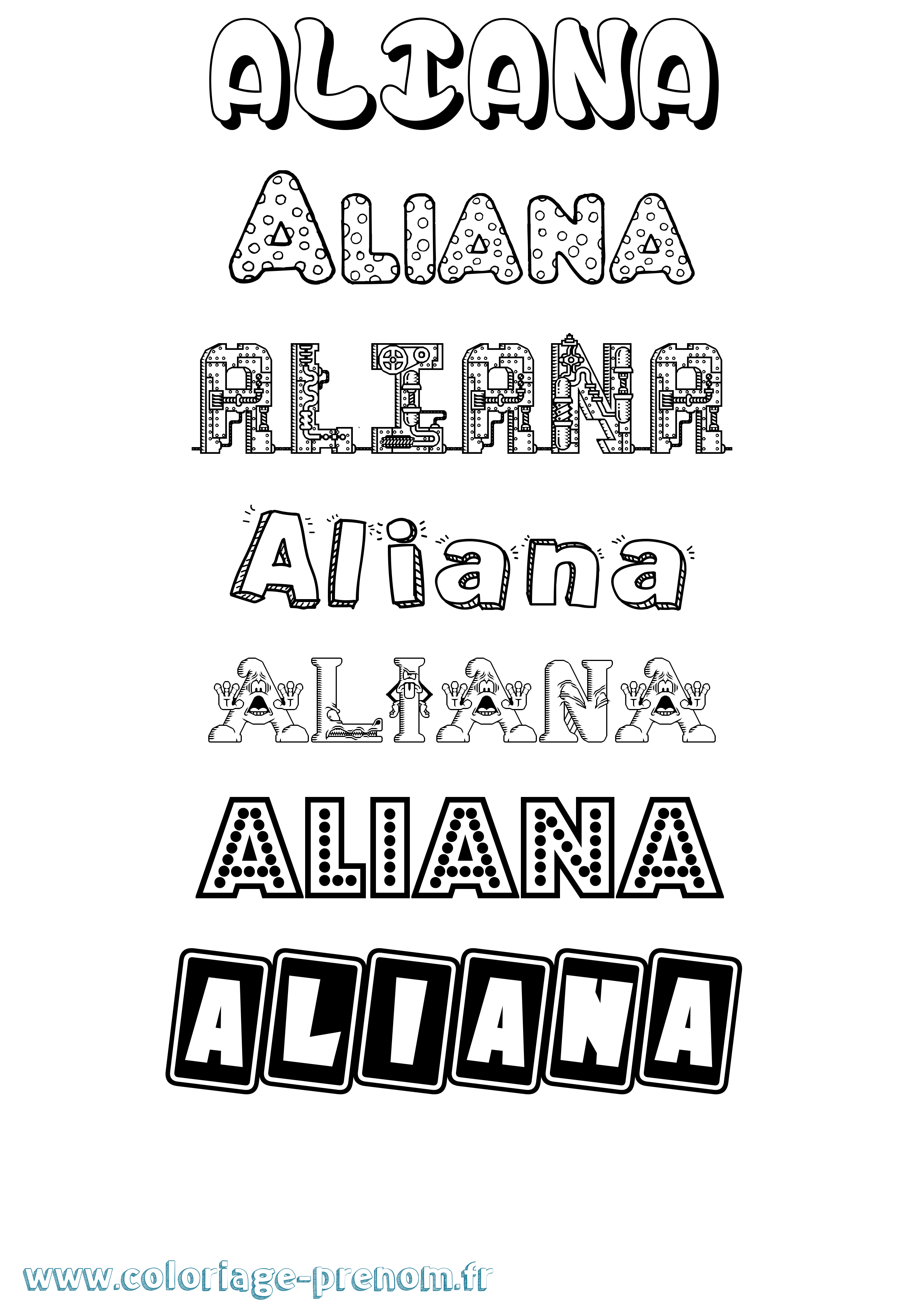 Coloriage prénom Aliana Fun