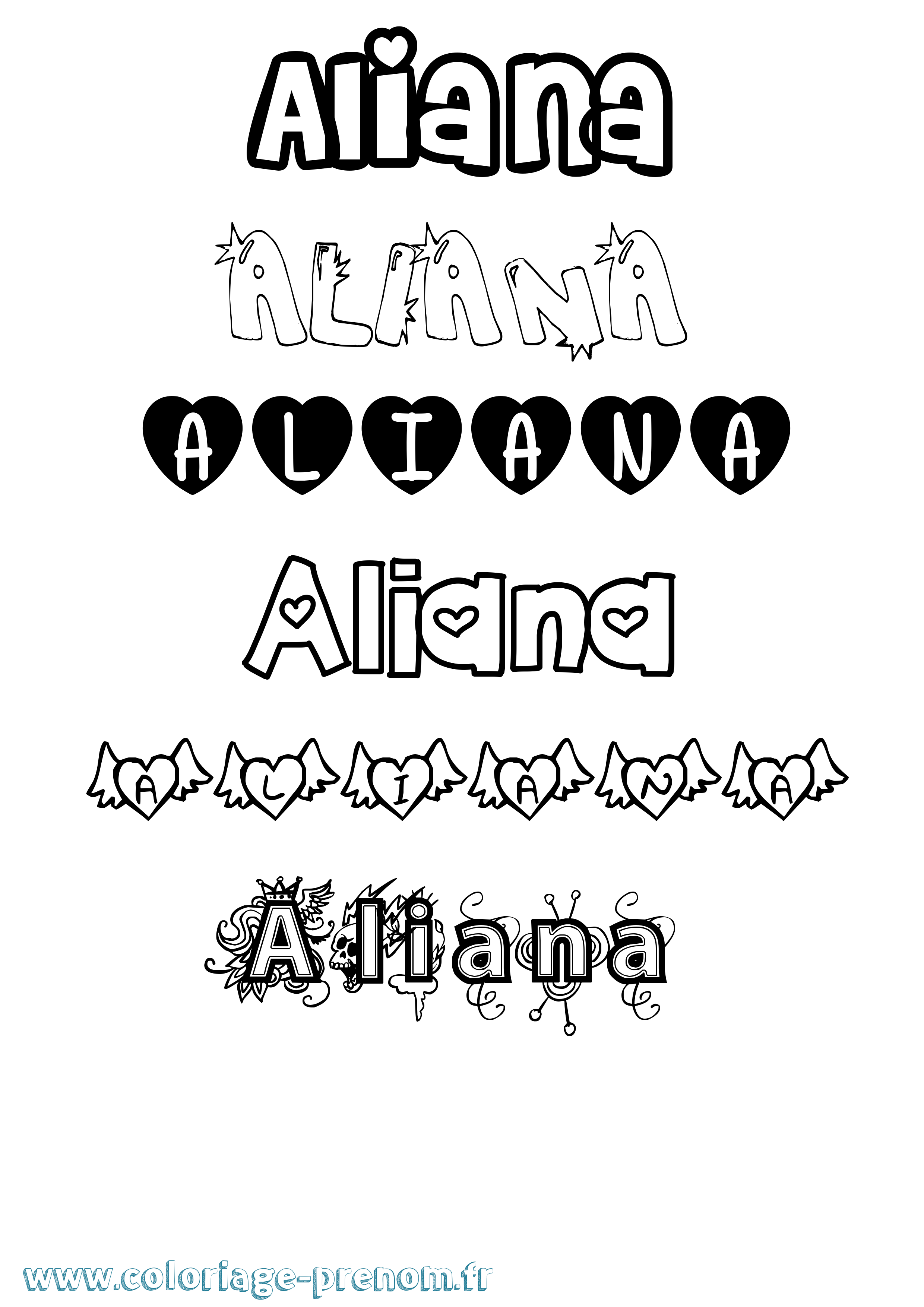 Coloriage prénom Aliana Girly