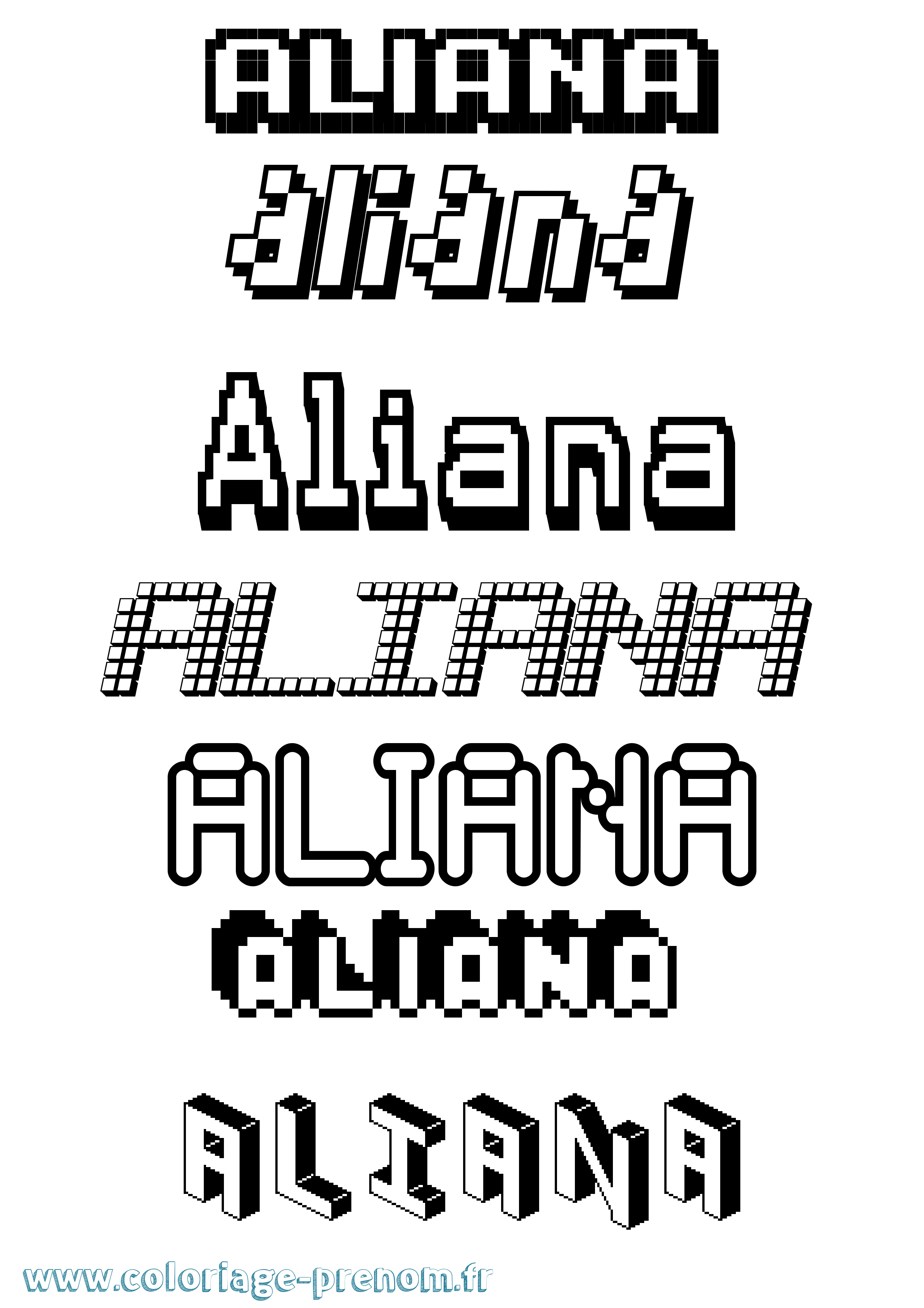 Coloriage prénom Aliana Pixel