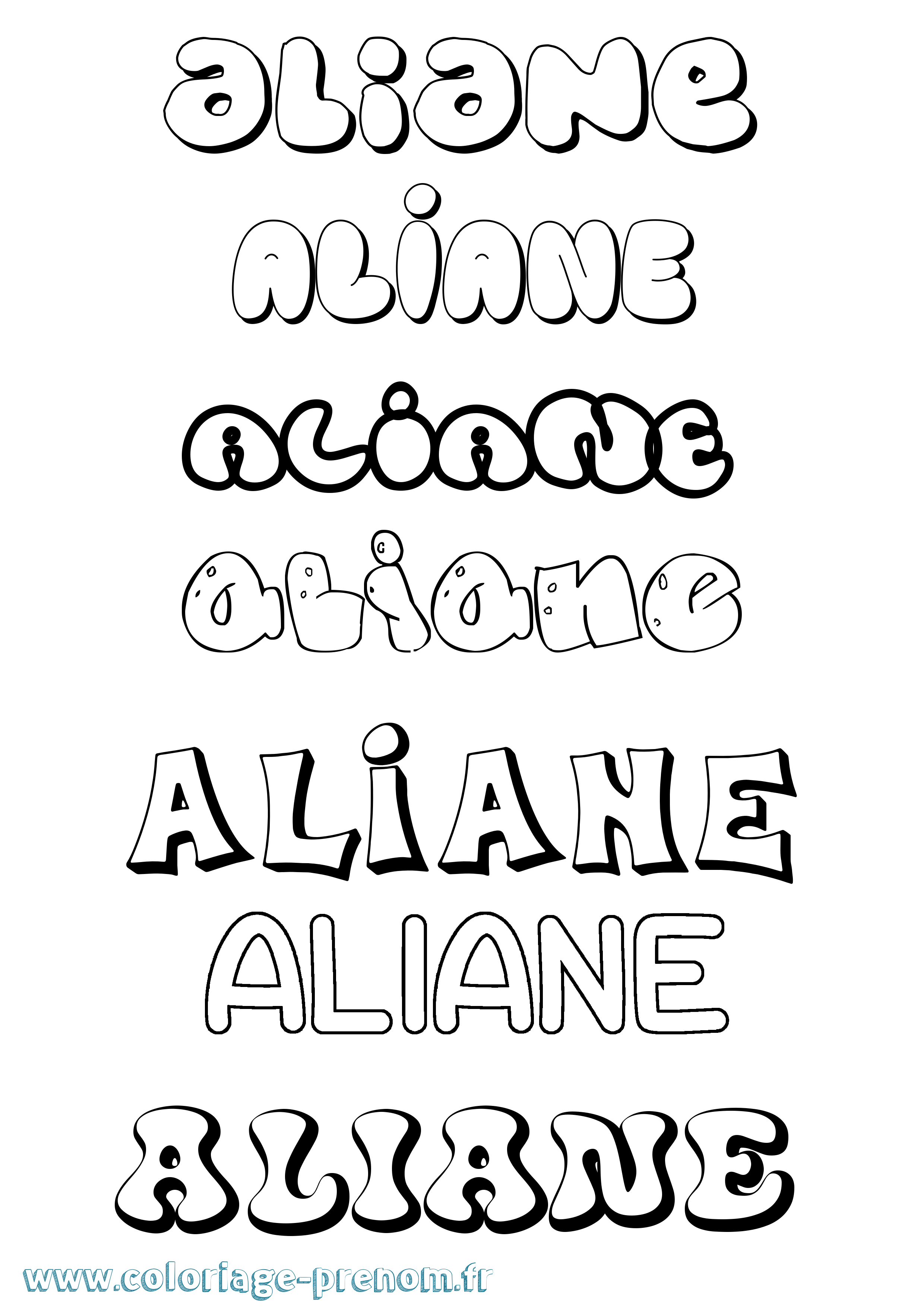 Coloriage prénom Aliane Bubble