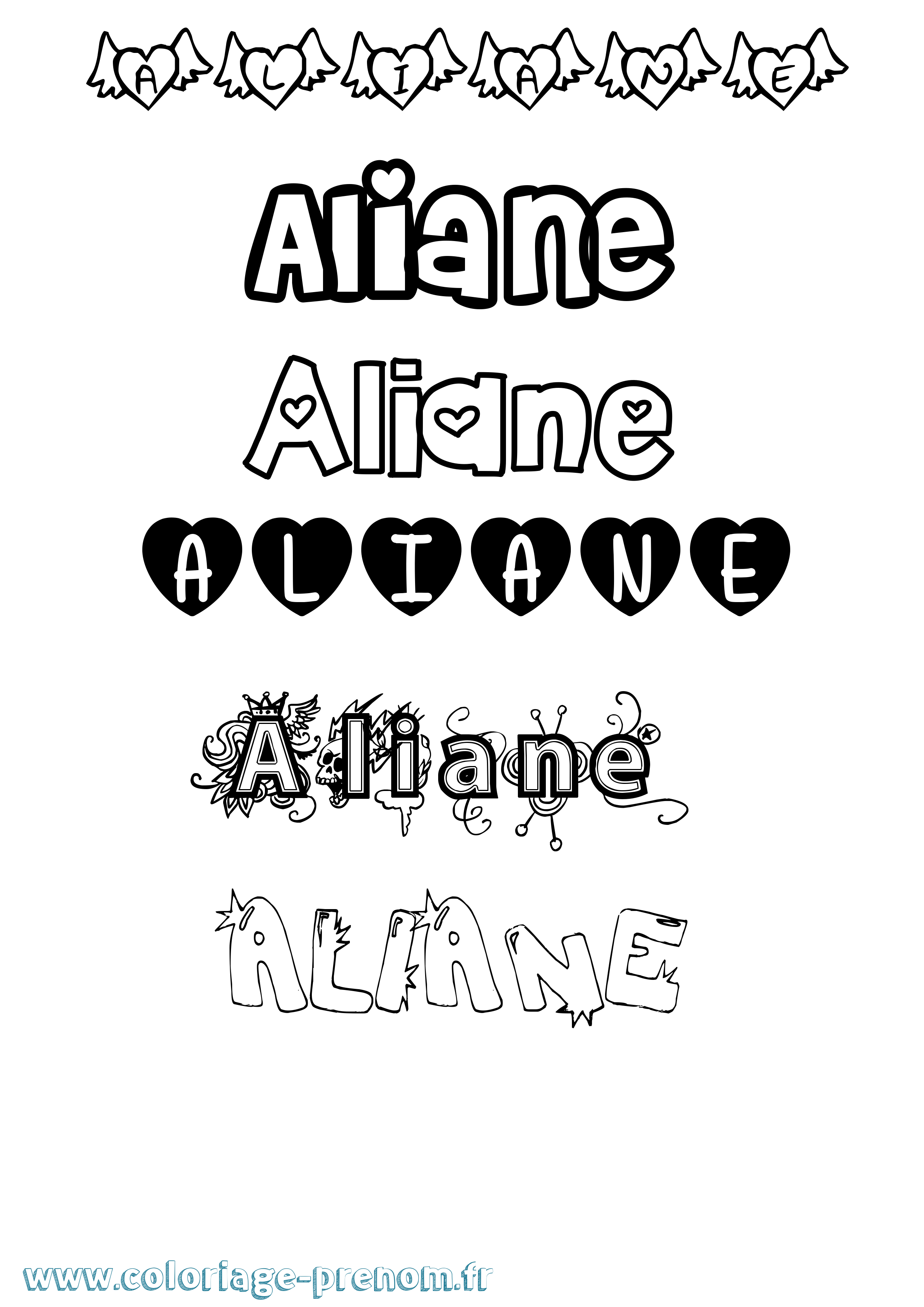 Coloriage prénom Aliane Girly
