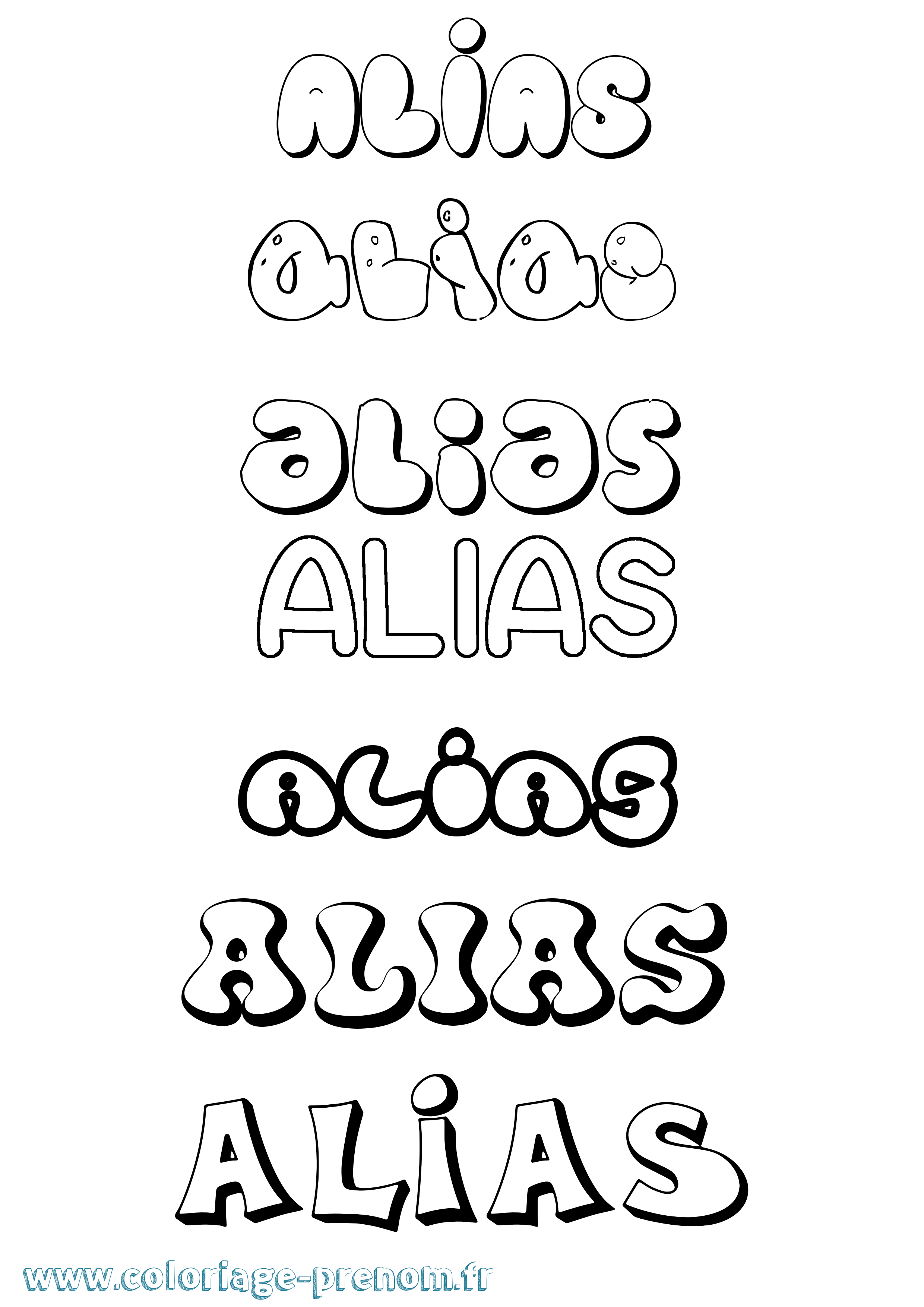 Coloriage prénom Alias Bubble
