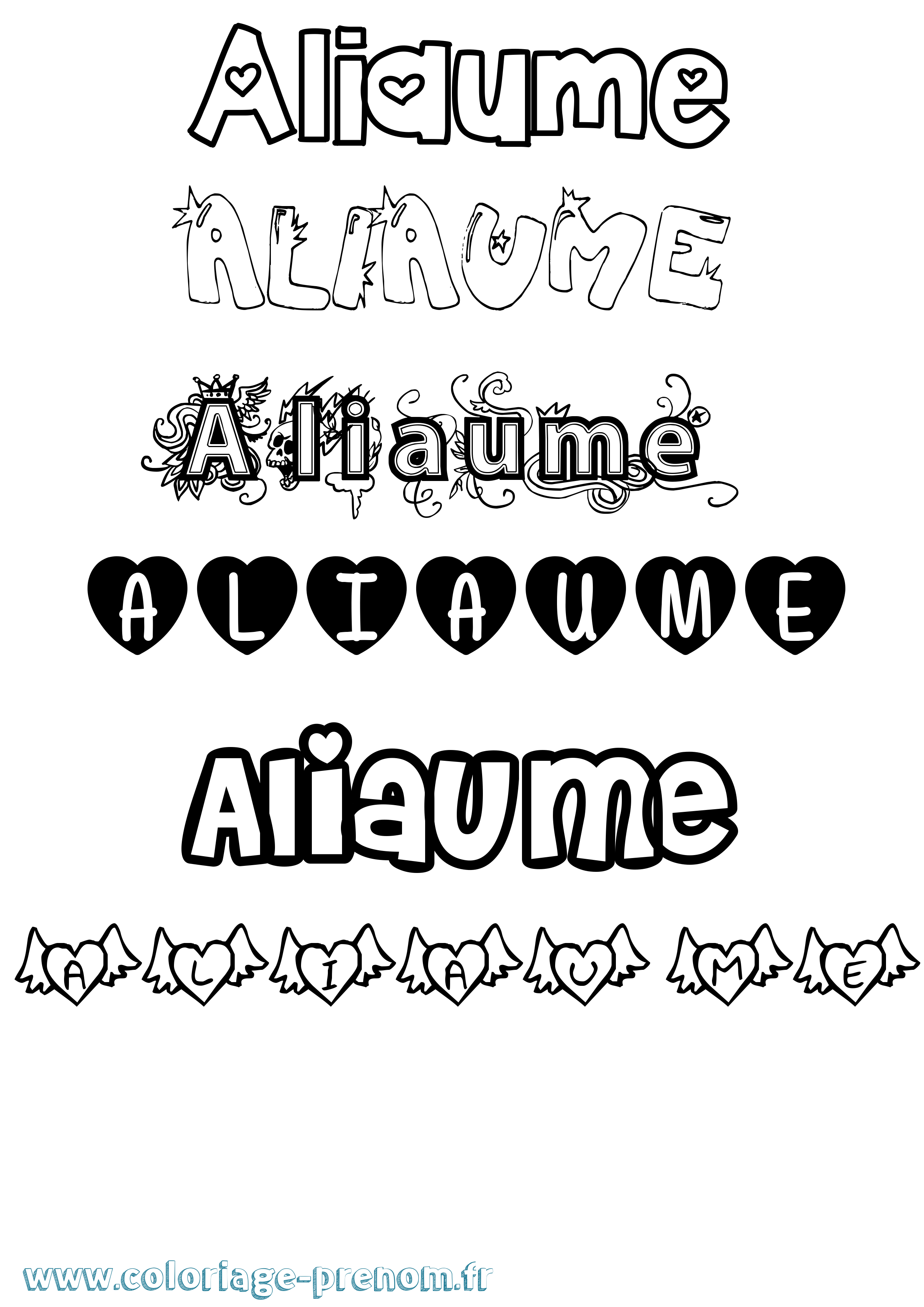Coloriage Aliaume Girly Coloriage prénom Aliaume Girly
