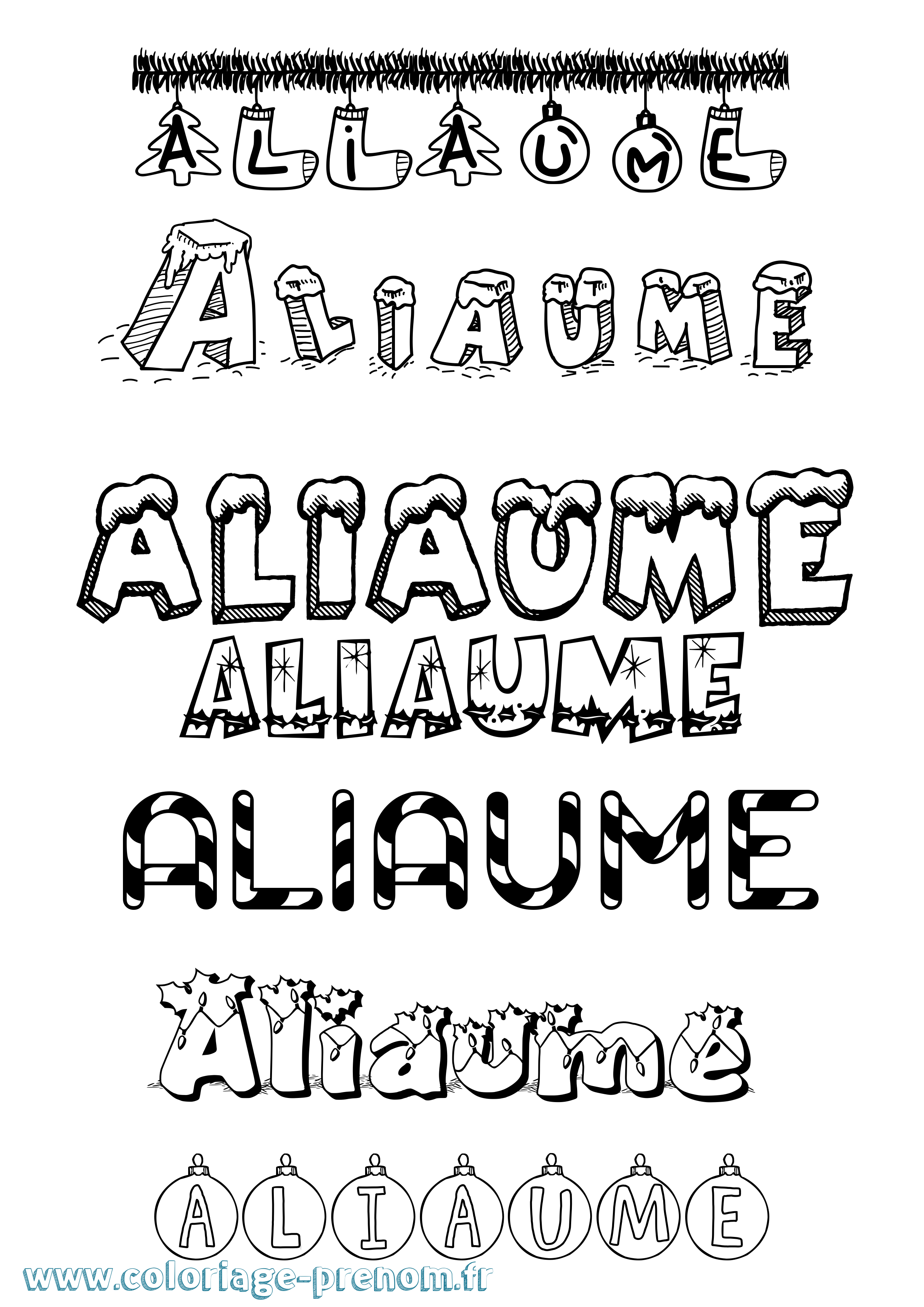 Coloriage Aliaume Noël Coloriage prénom Aliaume Noël