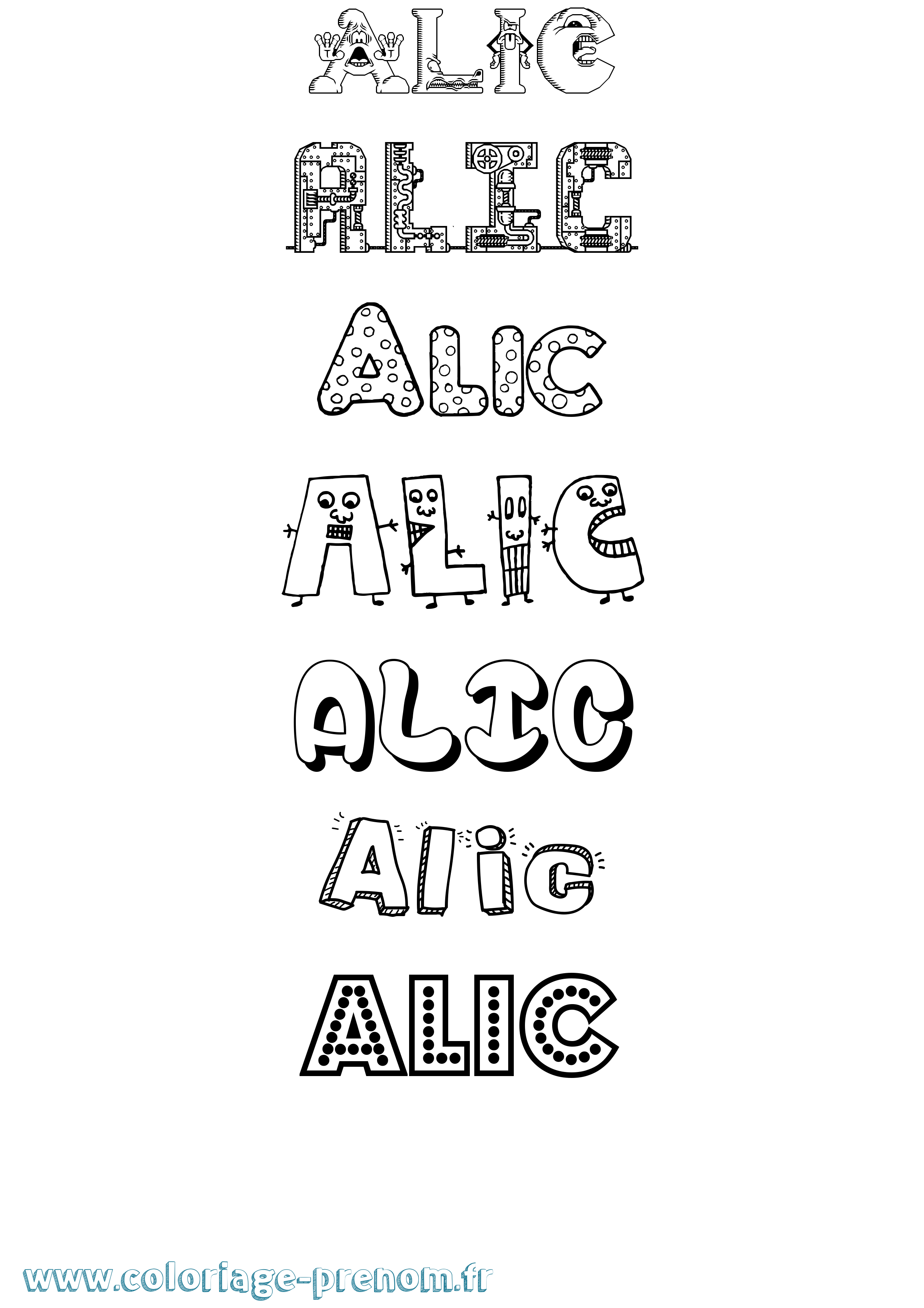 Coloriage prénom Alic Fun