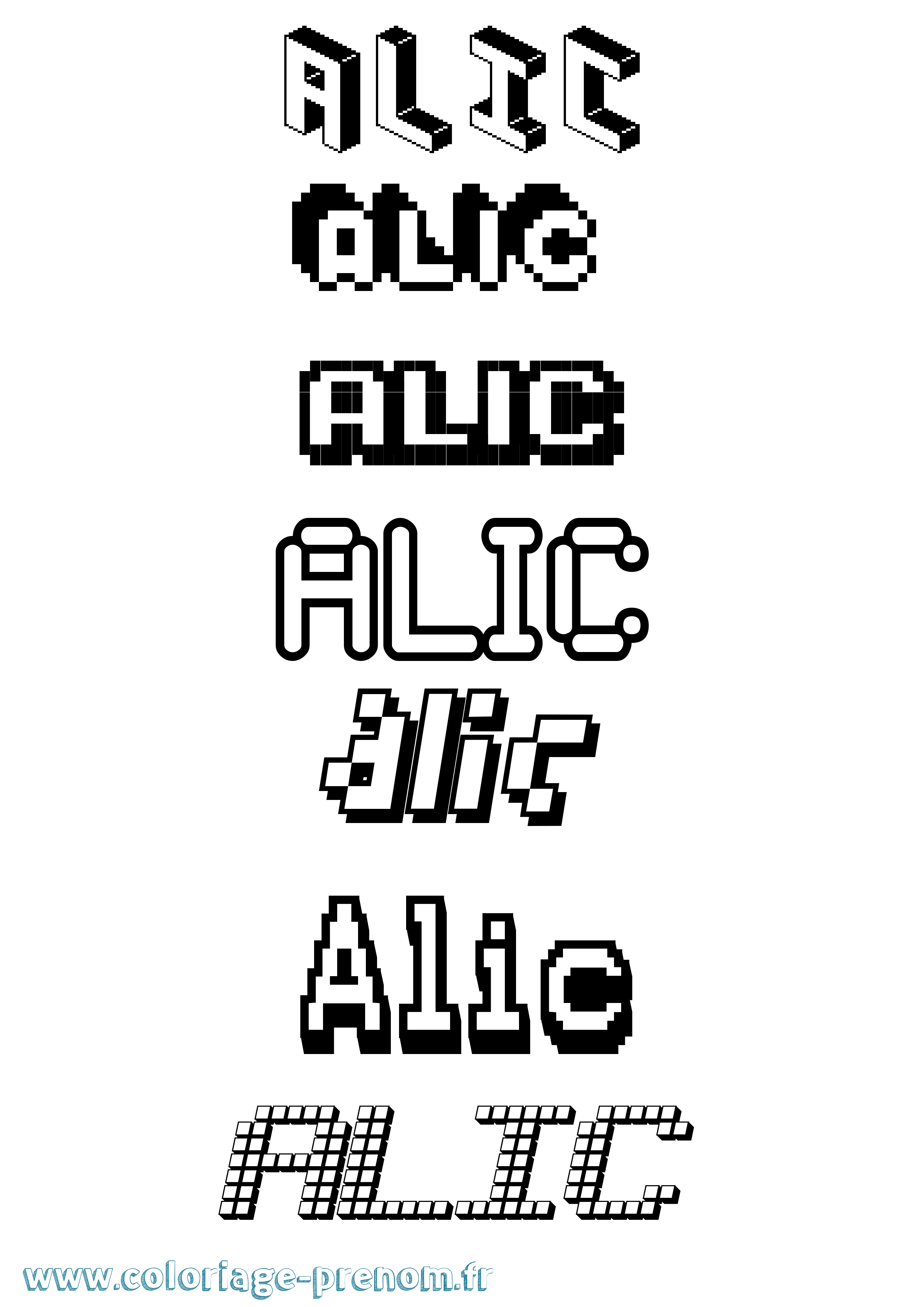 Coloriage prénom Alic Pixel