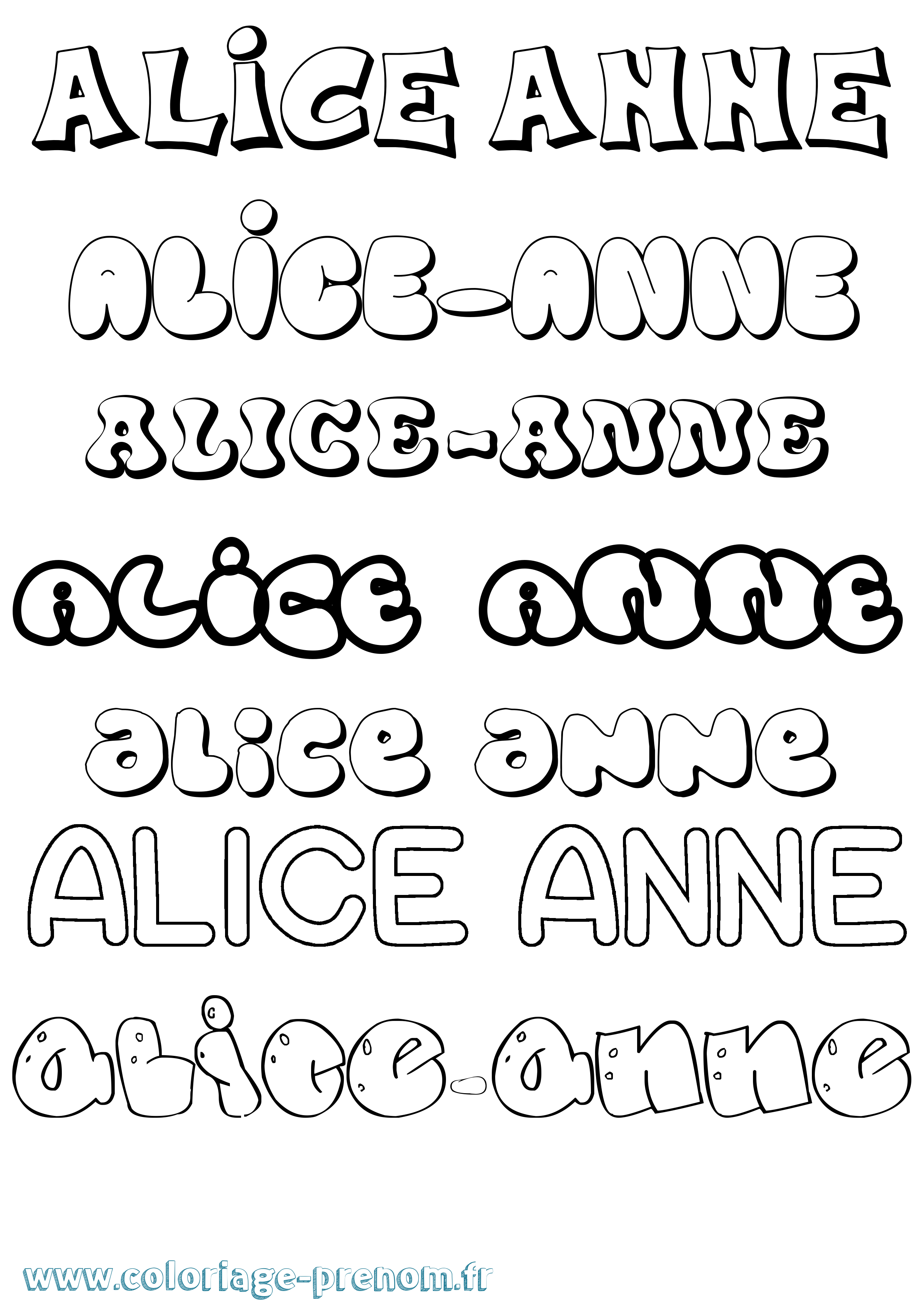 Coloriage prénom Alice-Anne Bubble