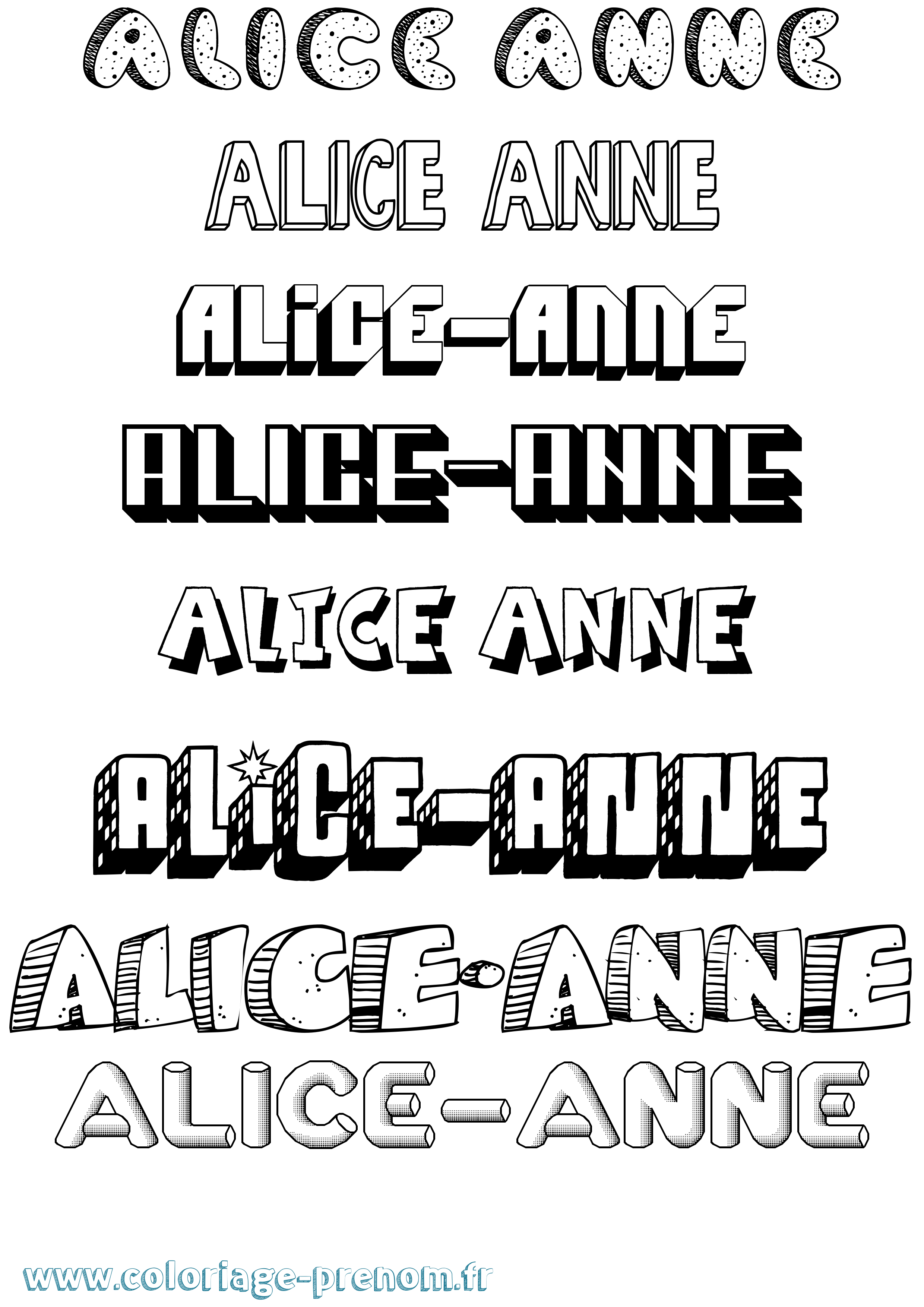 Coloriage prénom Alice-Anne Effet 3D
