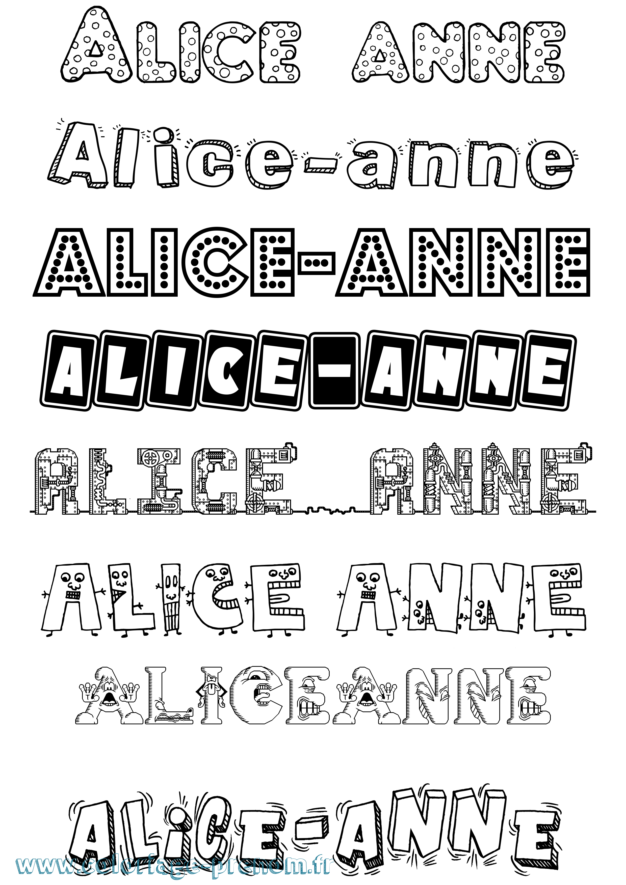 Coloriage prénom Alice-Anne Fun