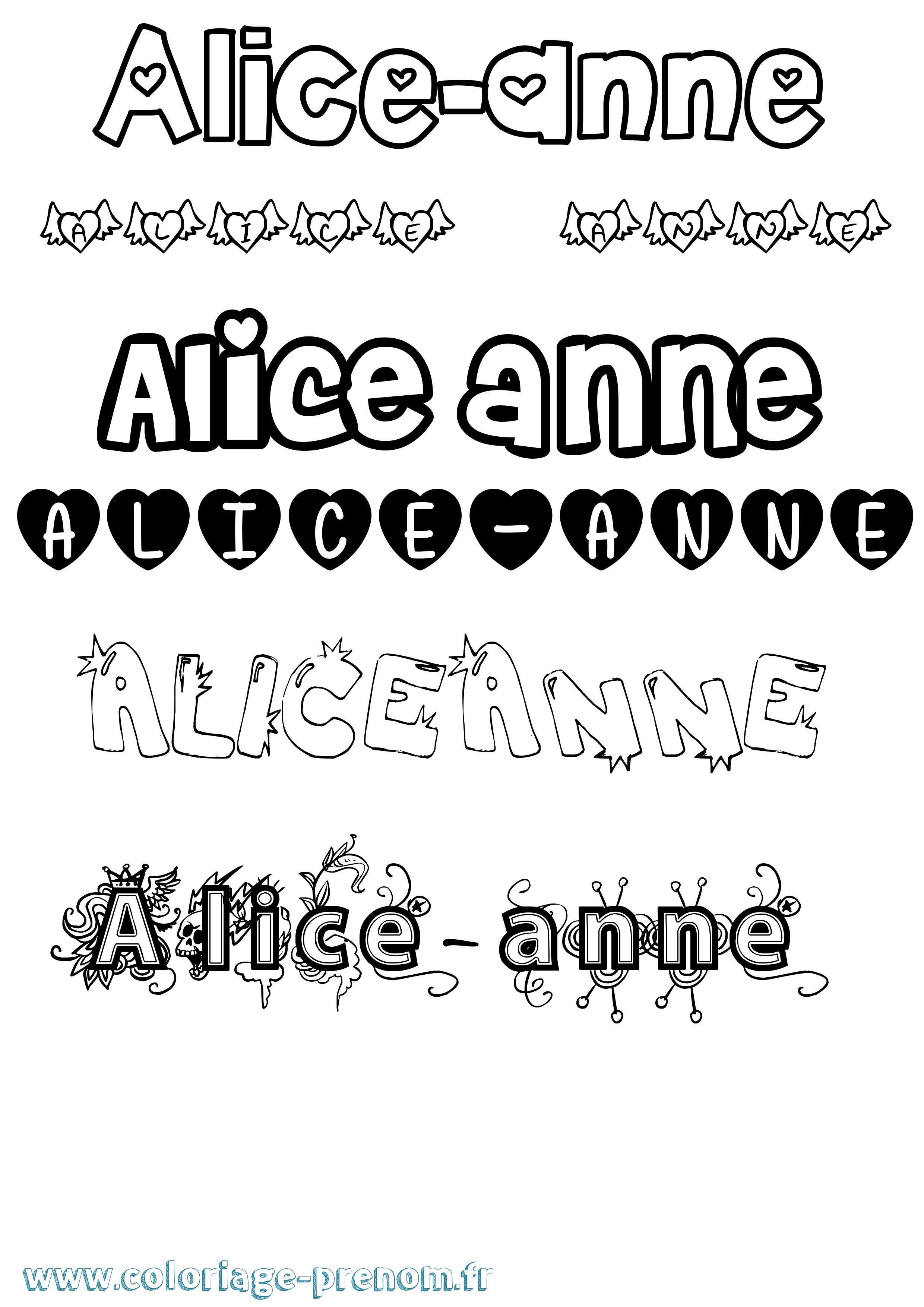 Coloriage prénom Alice-Anne Girly