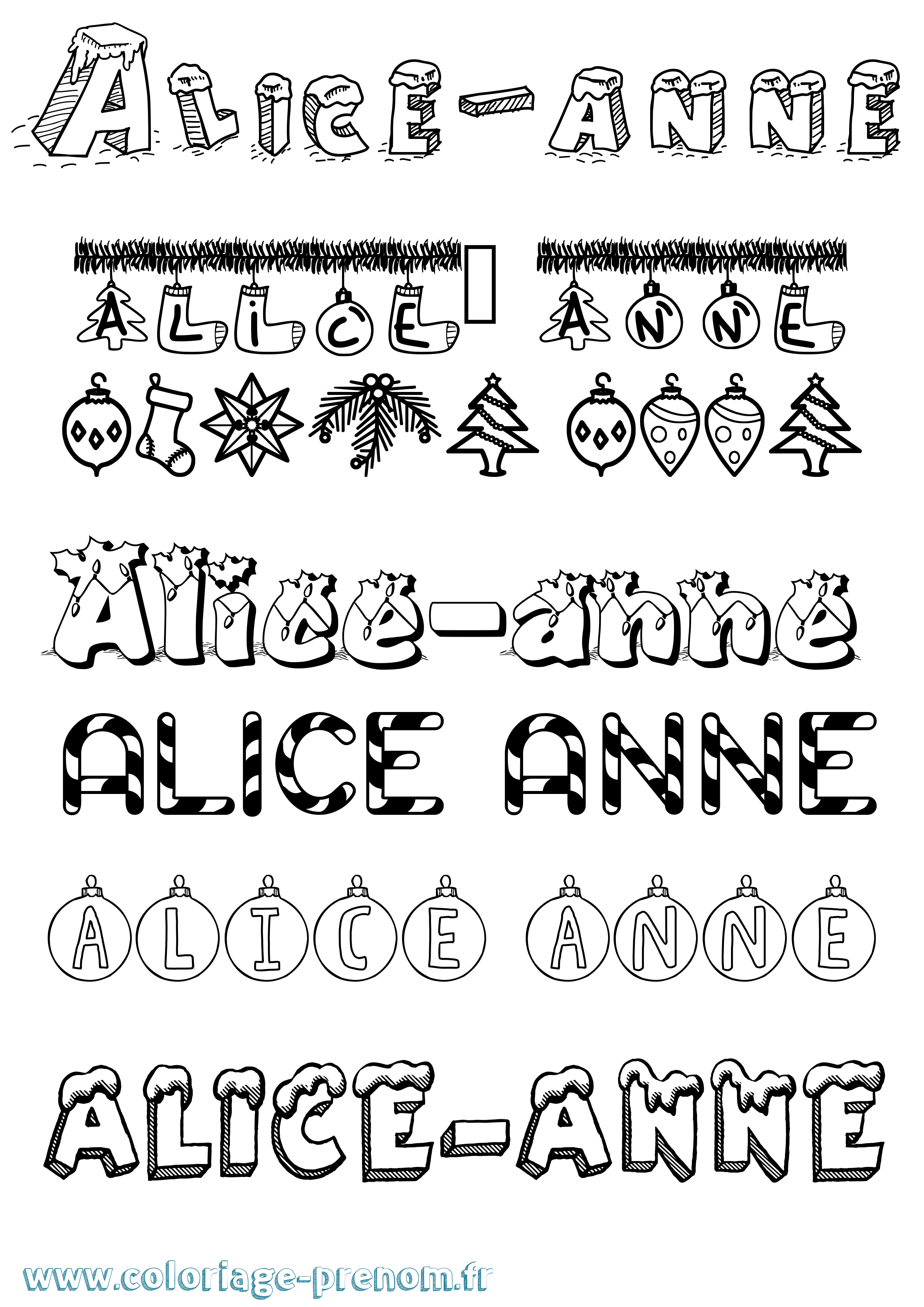 Coloriage prénom Alice-Anne Noël