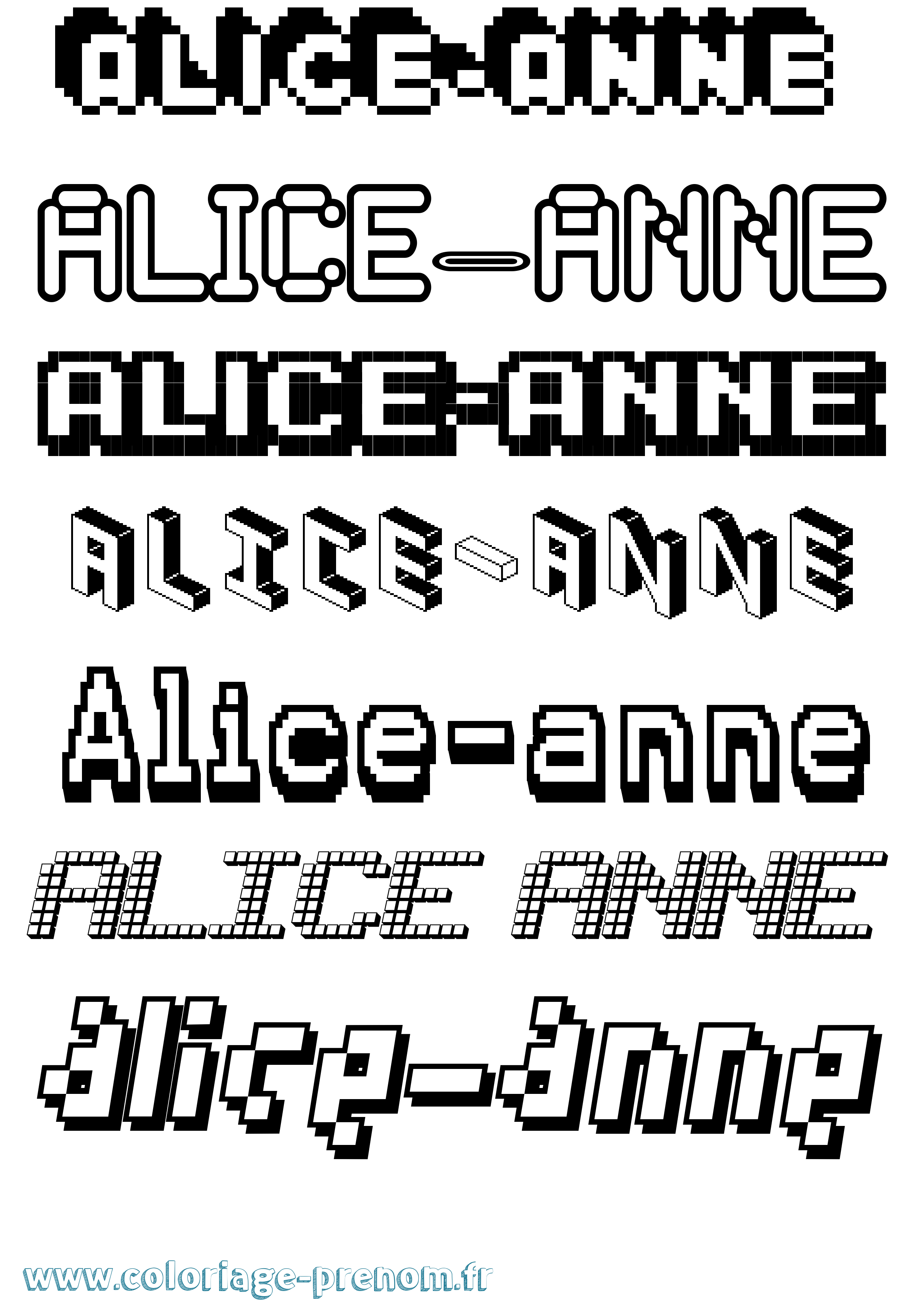 Coloriage prénom Alice-Anne Pixel