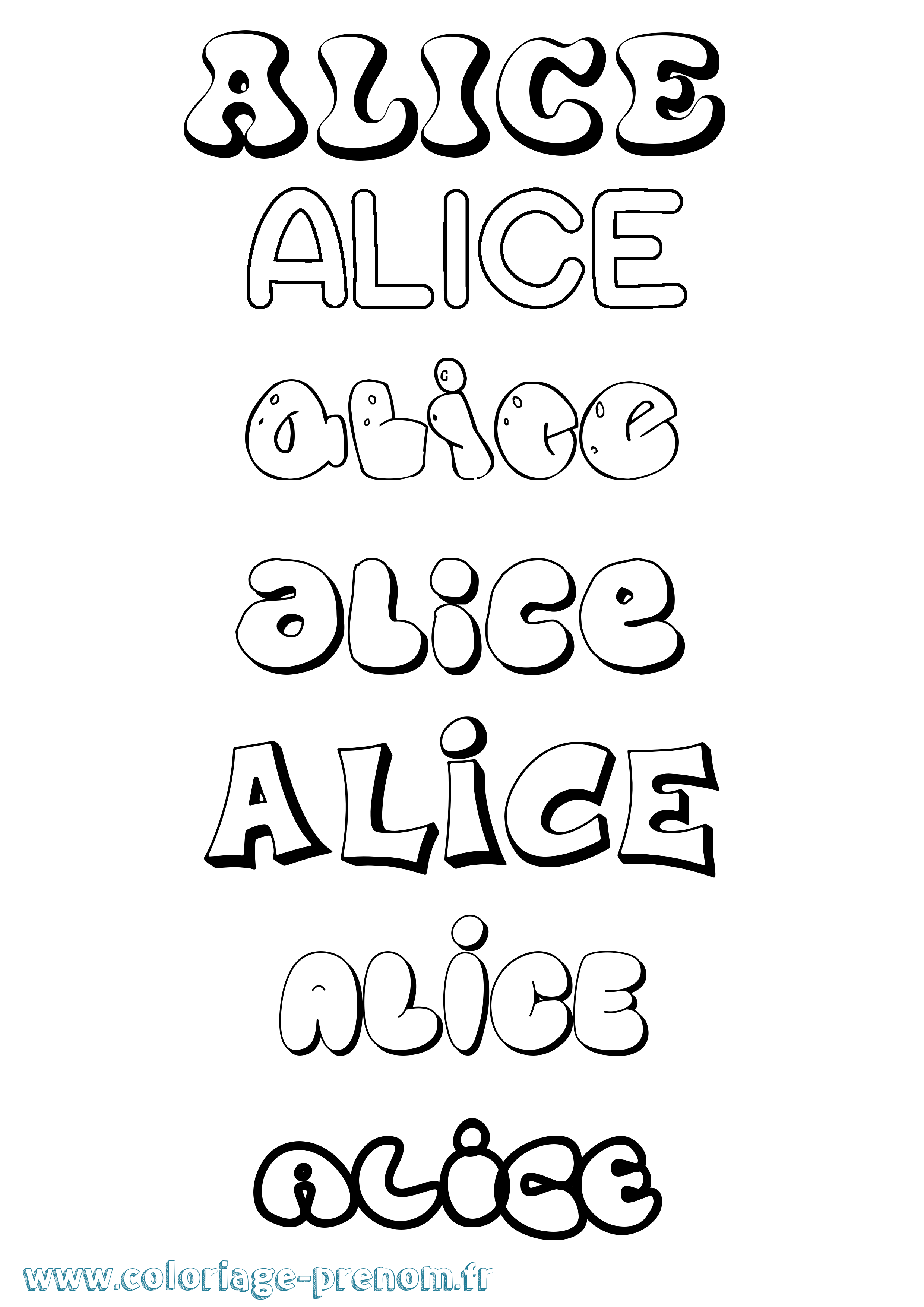 Coloriage prénom Alice Bubble