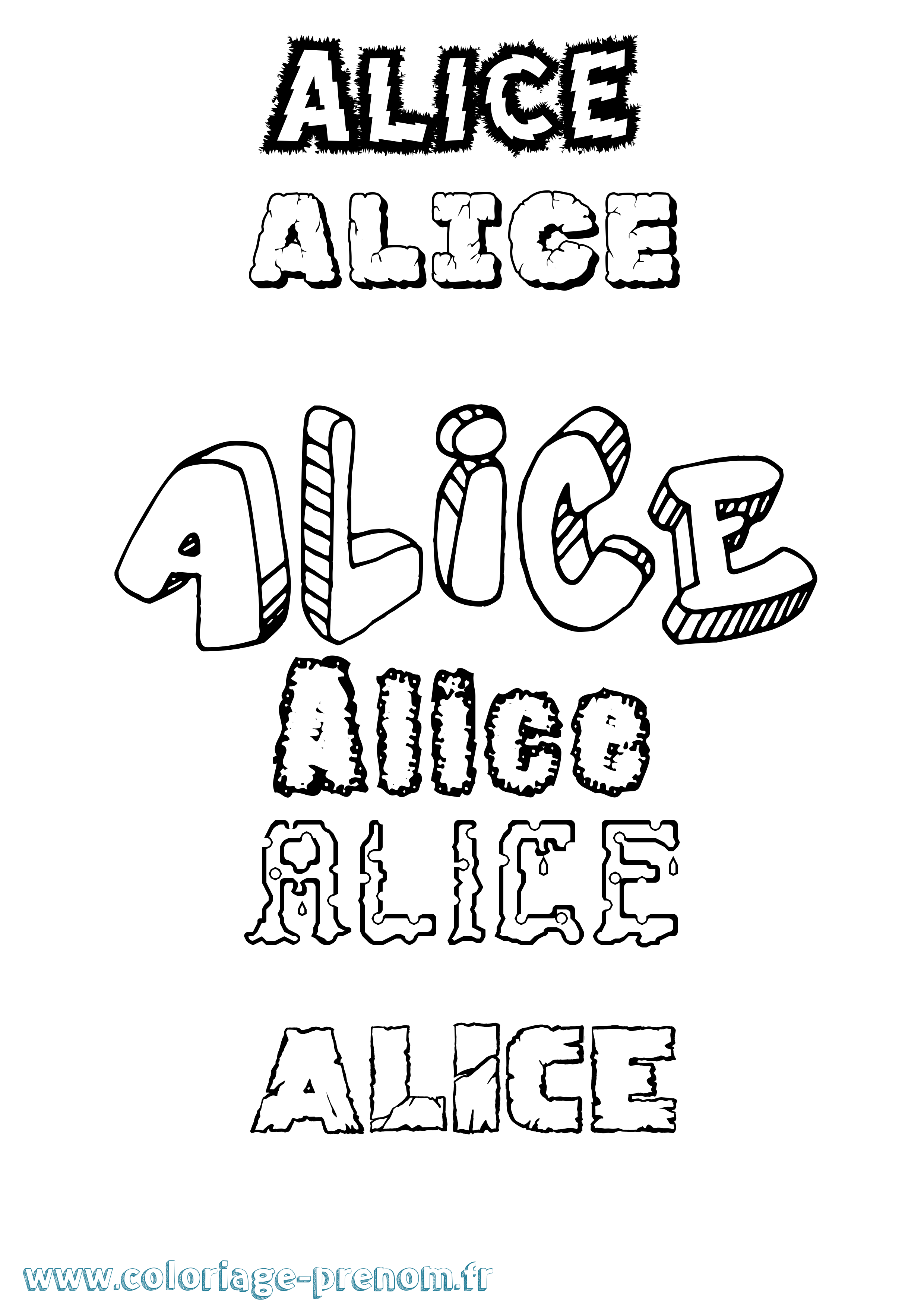 Coloriage prénom Alice Destructuré