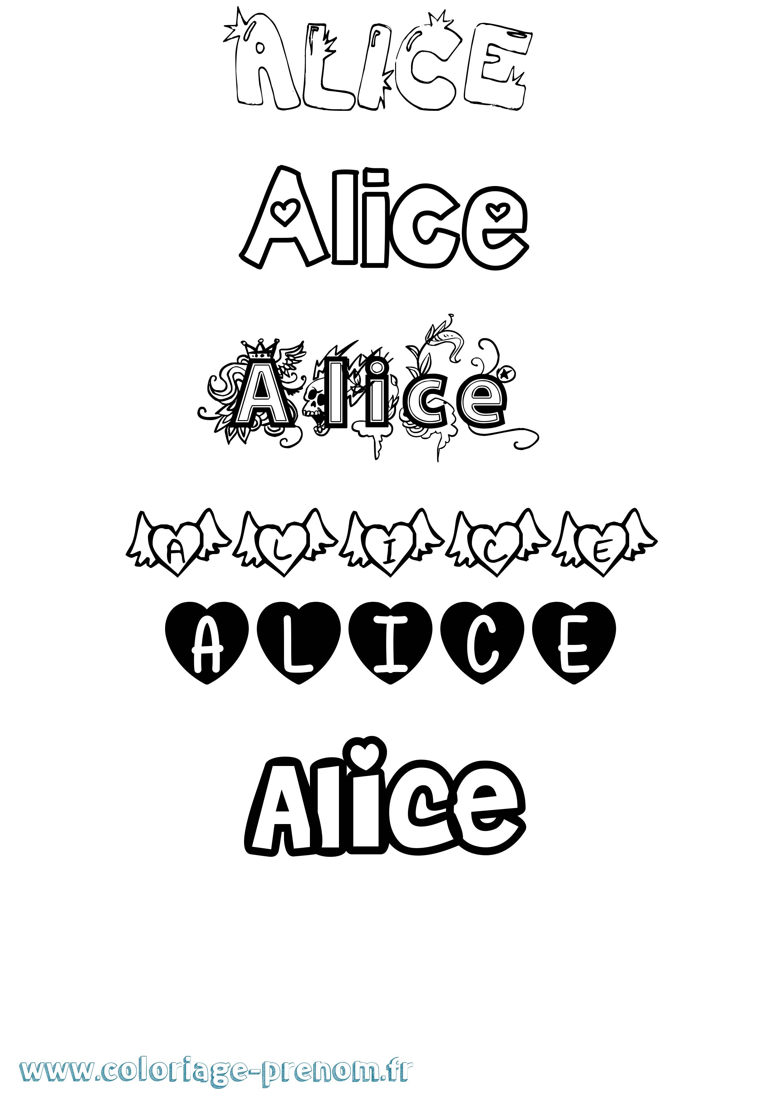 Coloriage prénom Alice Girly