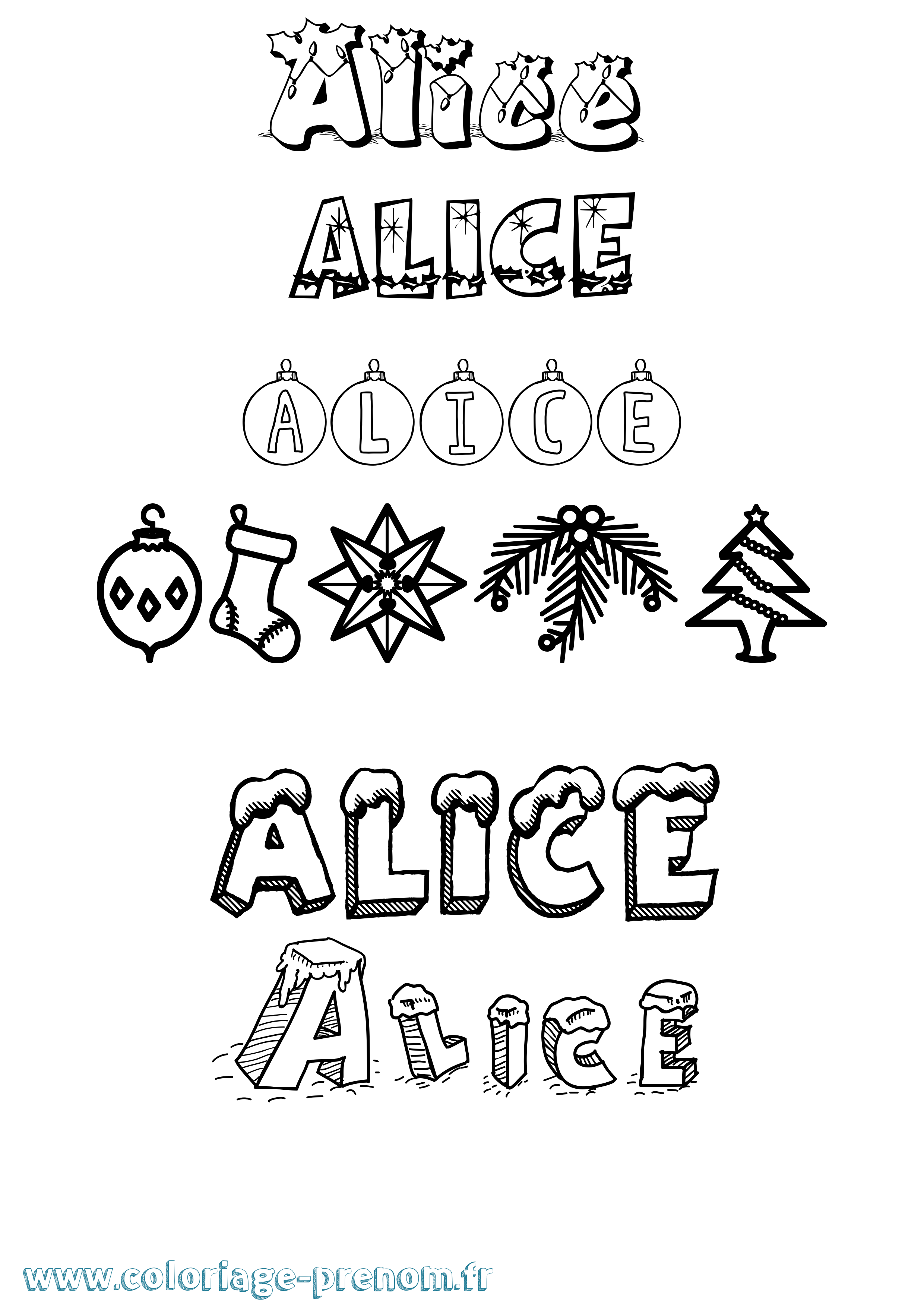 Coloriage prénom Alice Noël