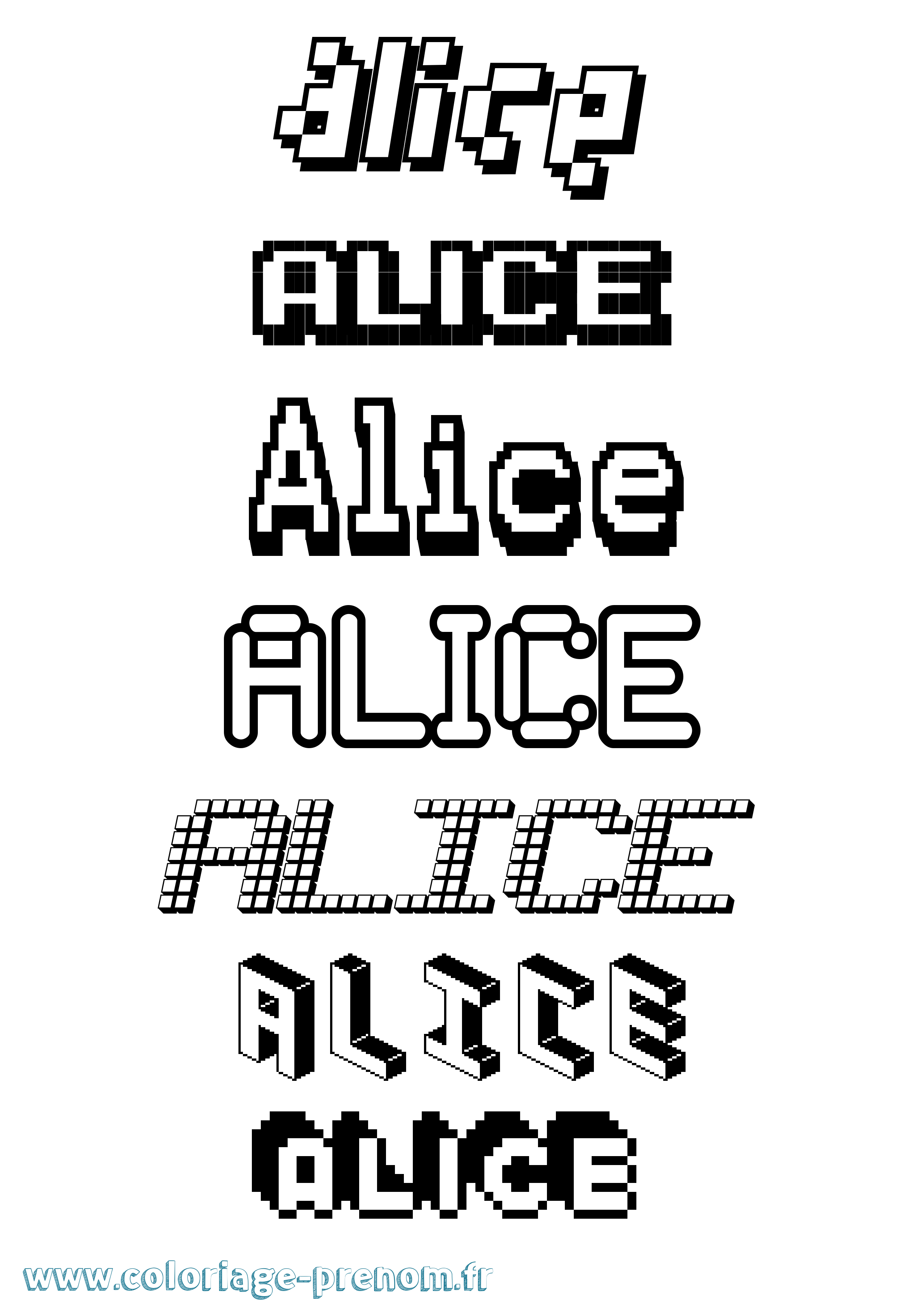 Coloriage prénom Alice Pixel