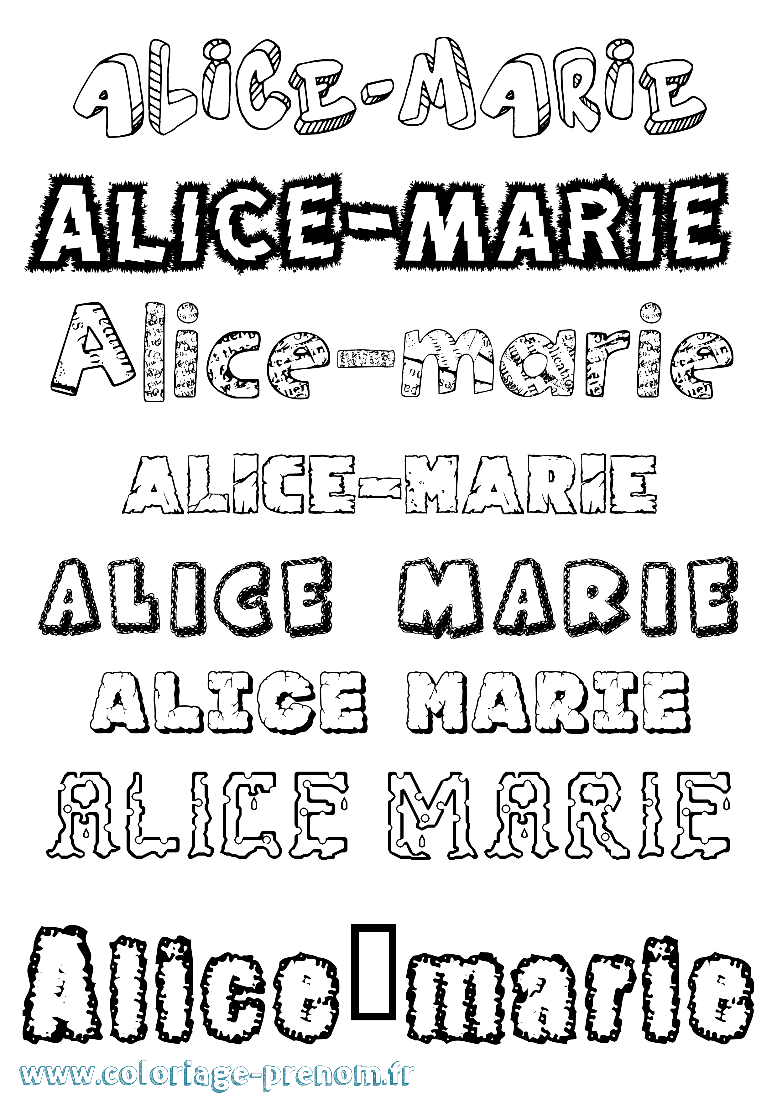Coloriage prénom Alice-Marie Destructuré