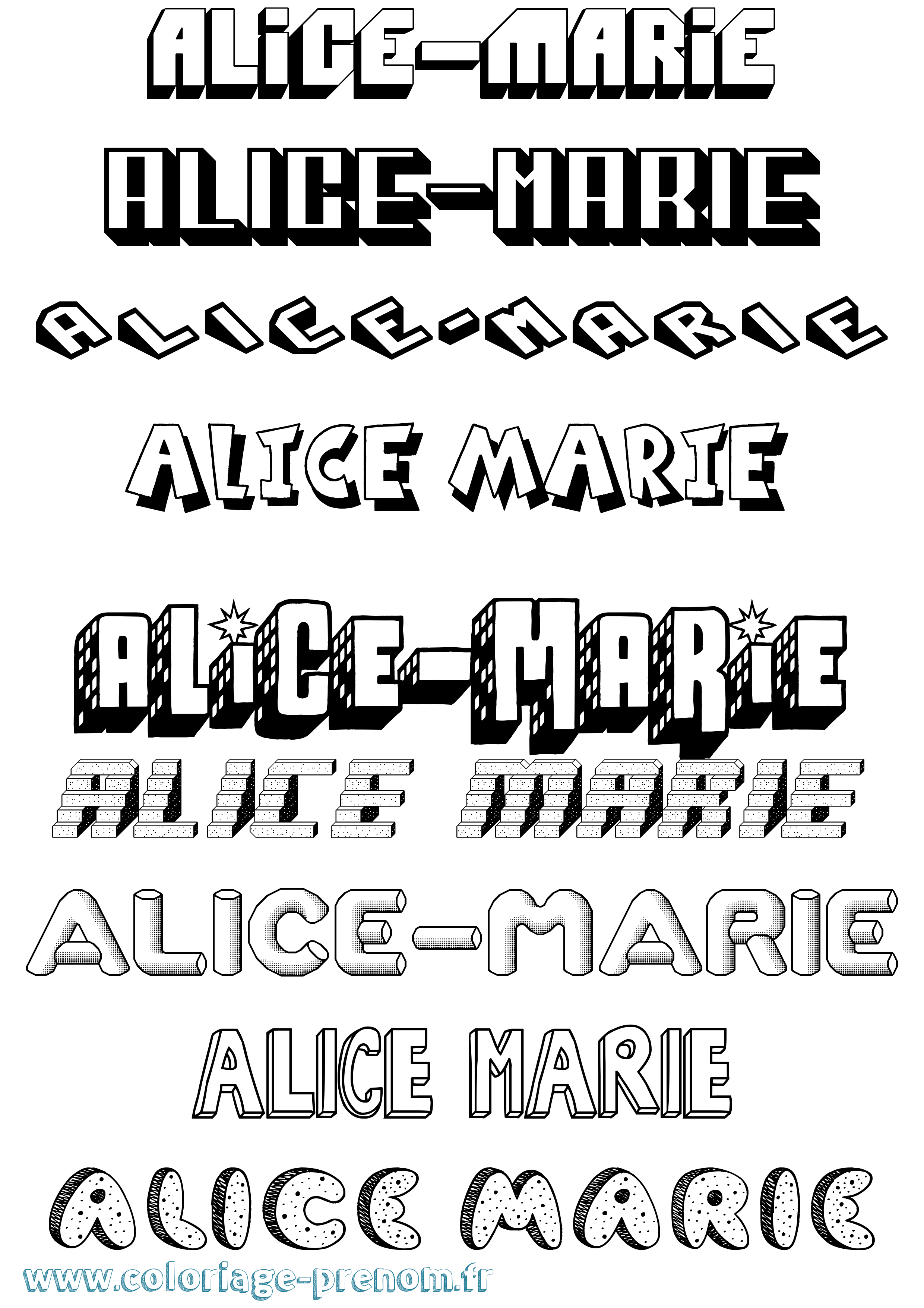 Coloriage prénom Alice-Marie Effet 3D