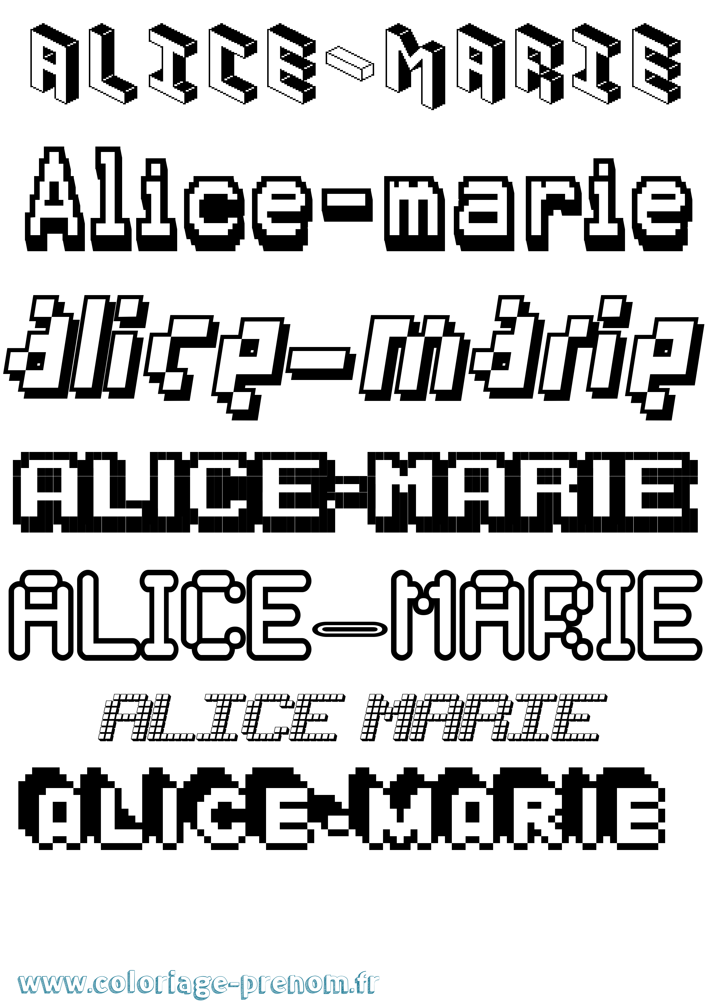 Coloriage prénom Alice-Marie Pixel