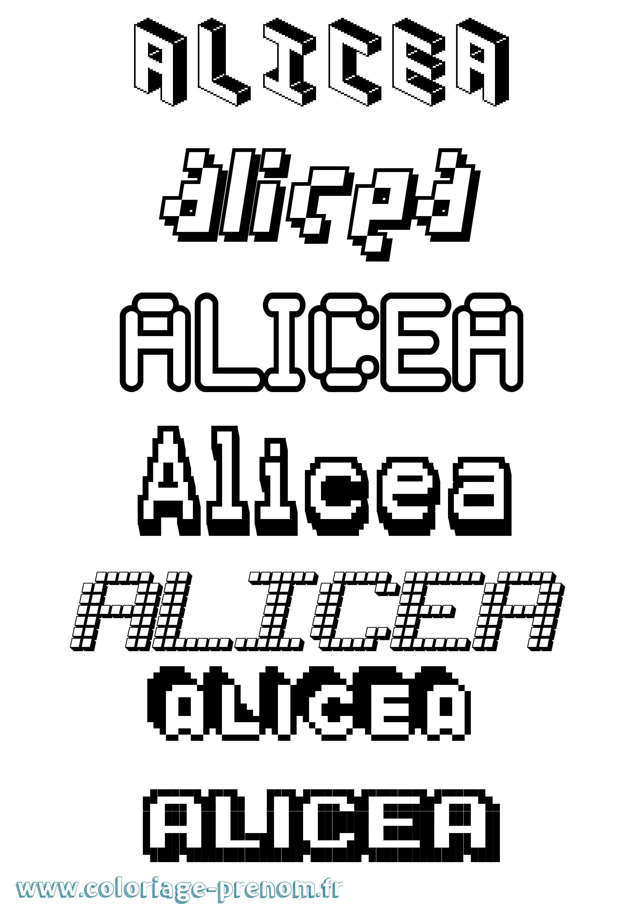 Coloriage prénom Alicea Pixel