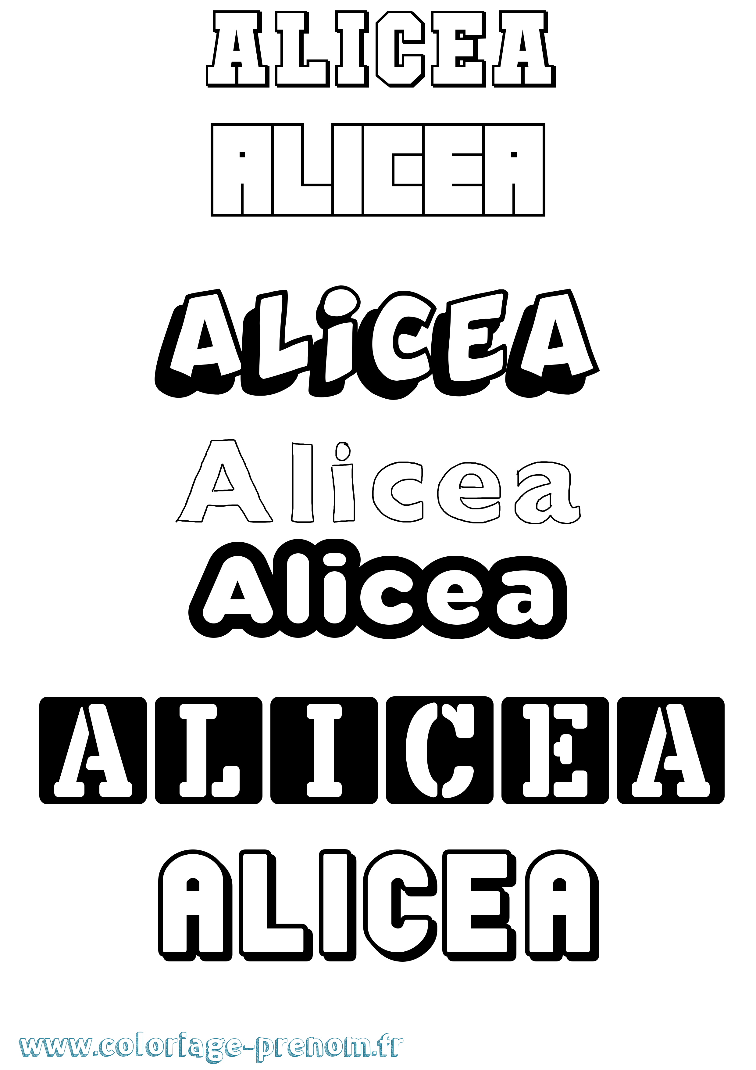 Coloriage prénom Alicea Simple