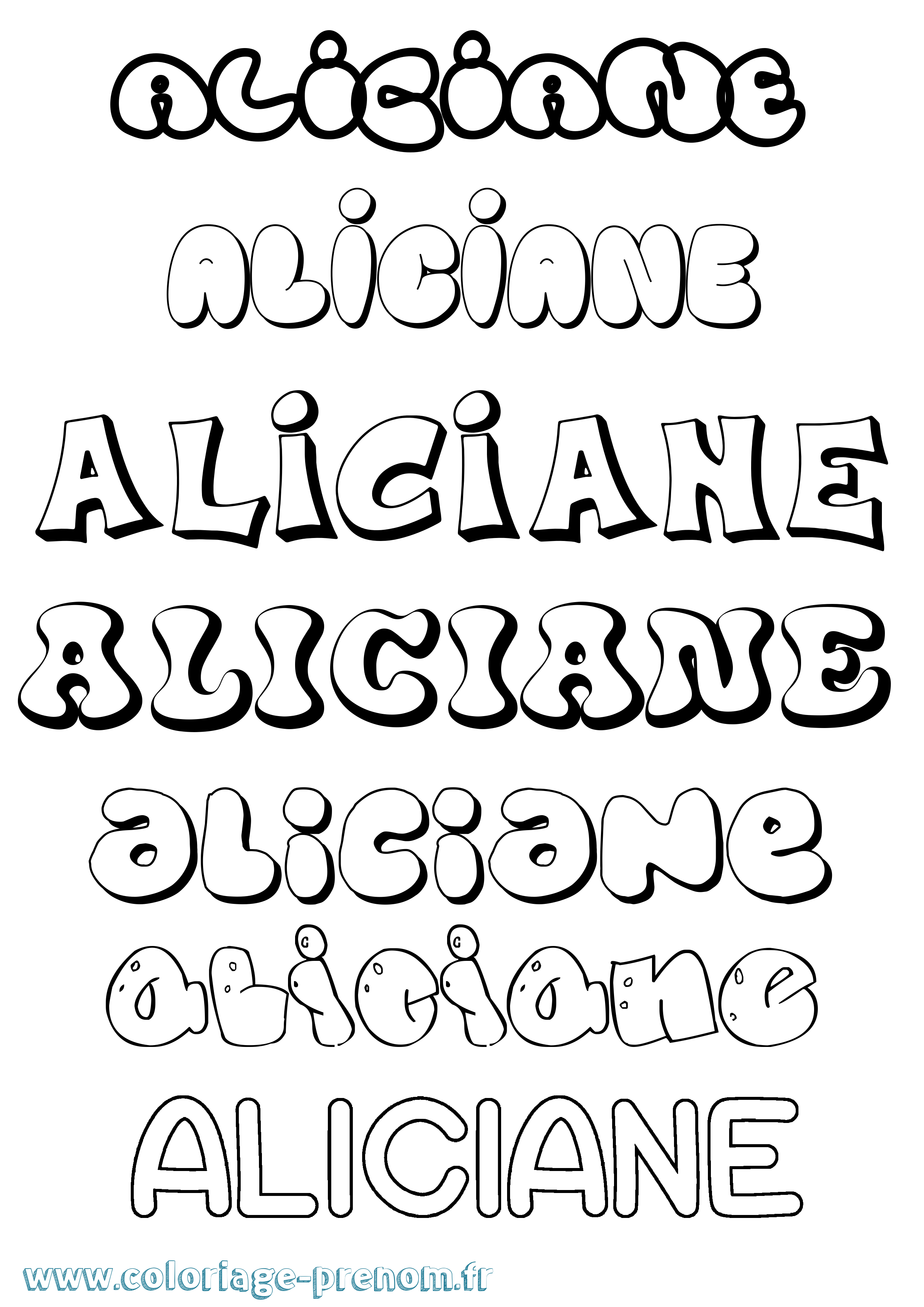Coloriage prénom Aliciane Bubble