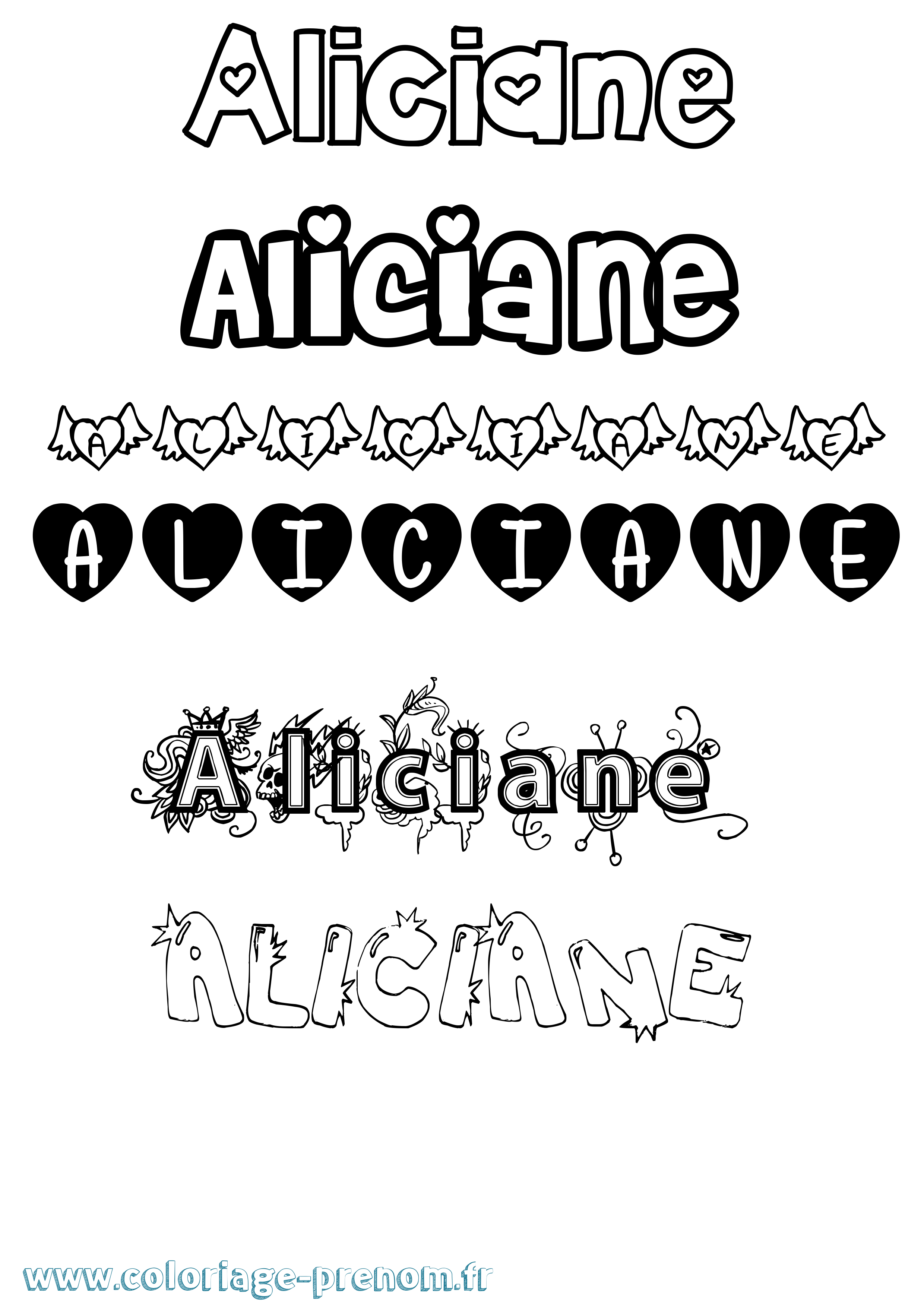 Coloriage prénom Aliciane Girly