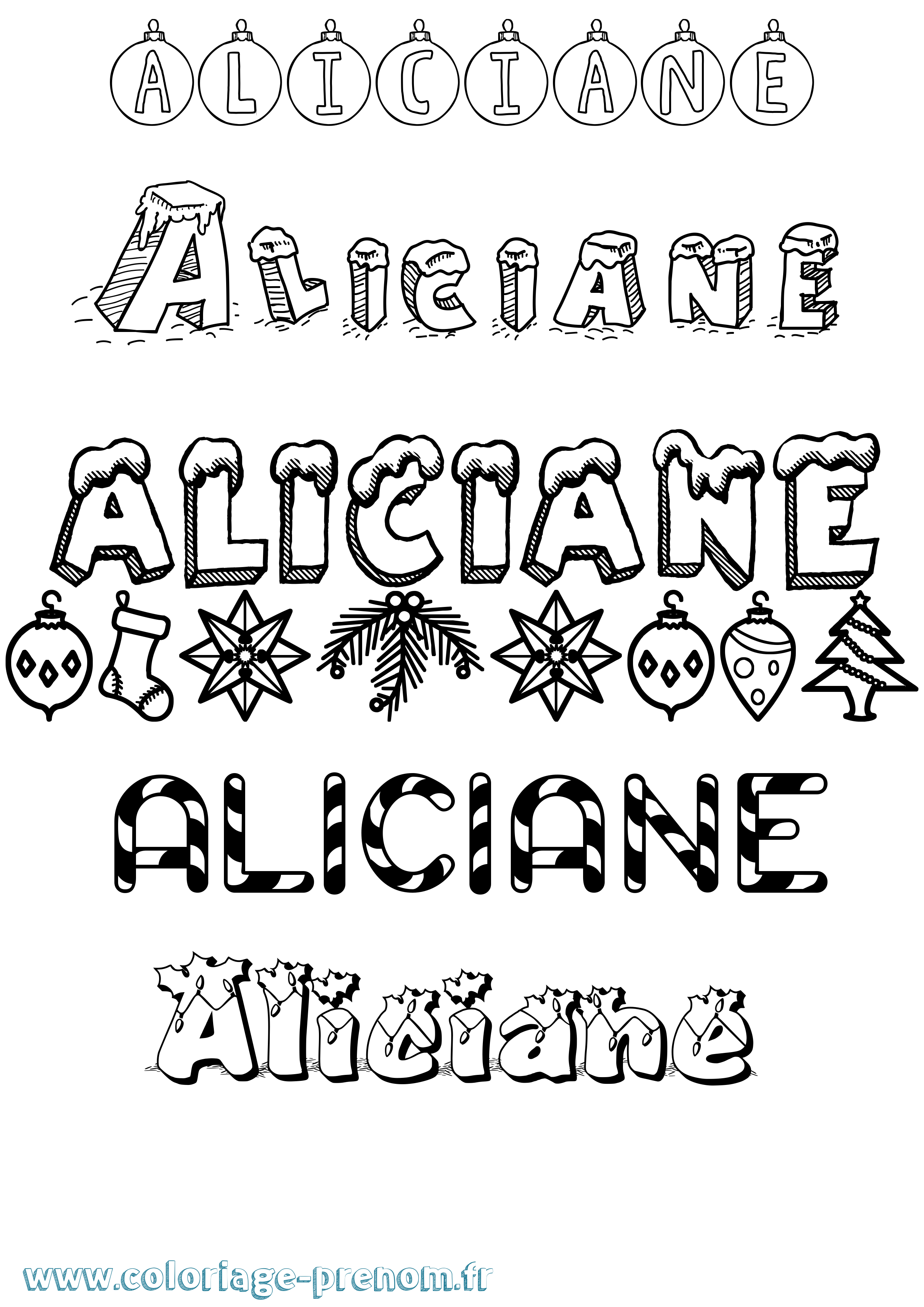 Coloriage prénom Aliciane Noël