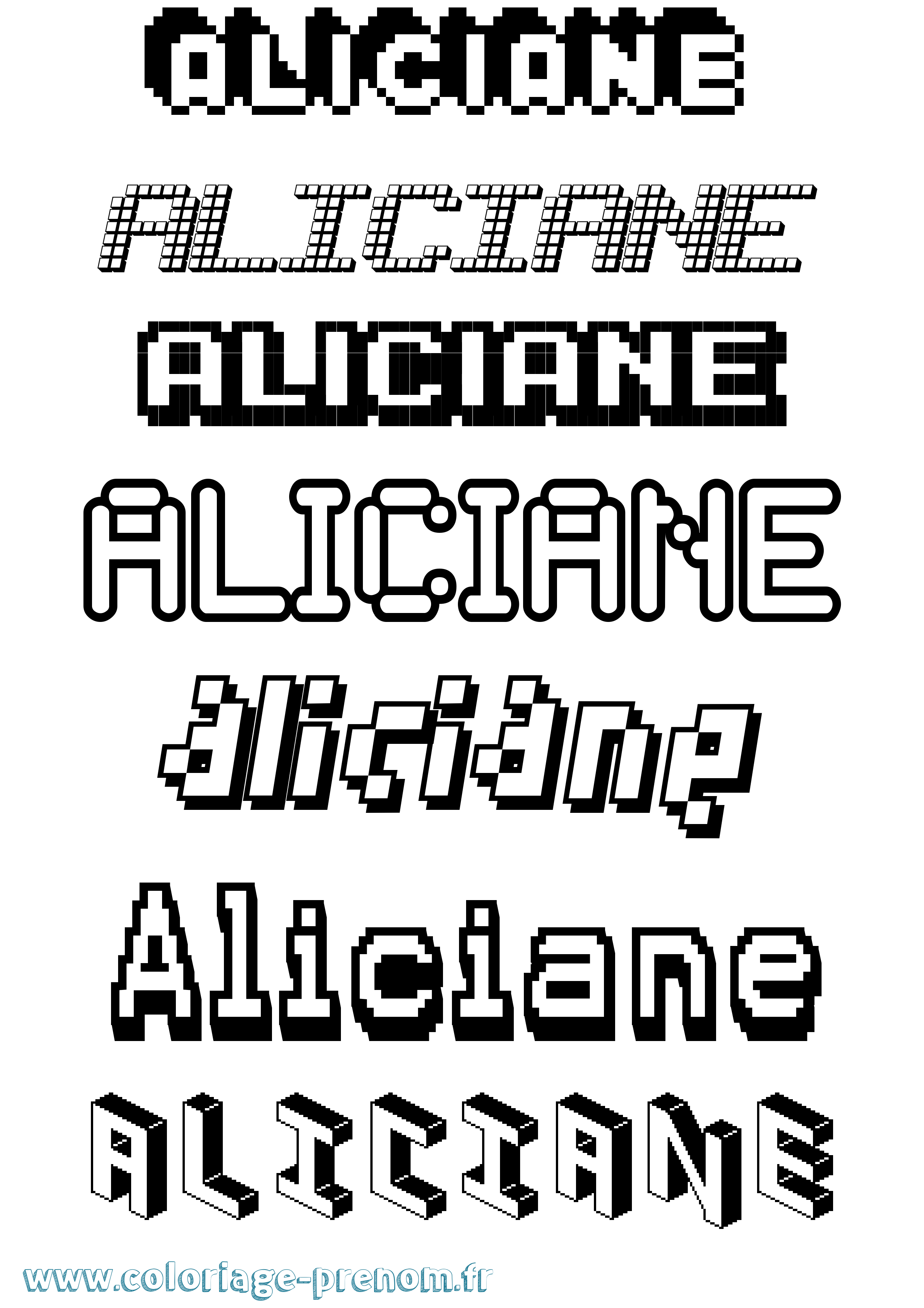 Coloriage prénom Aliciane Pixel