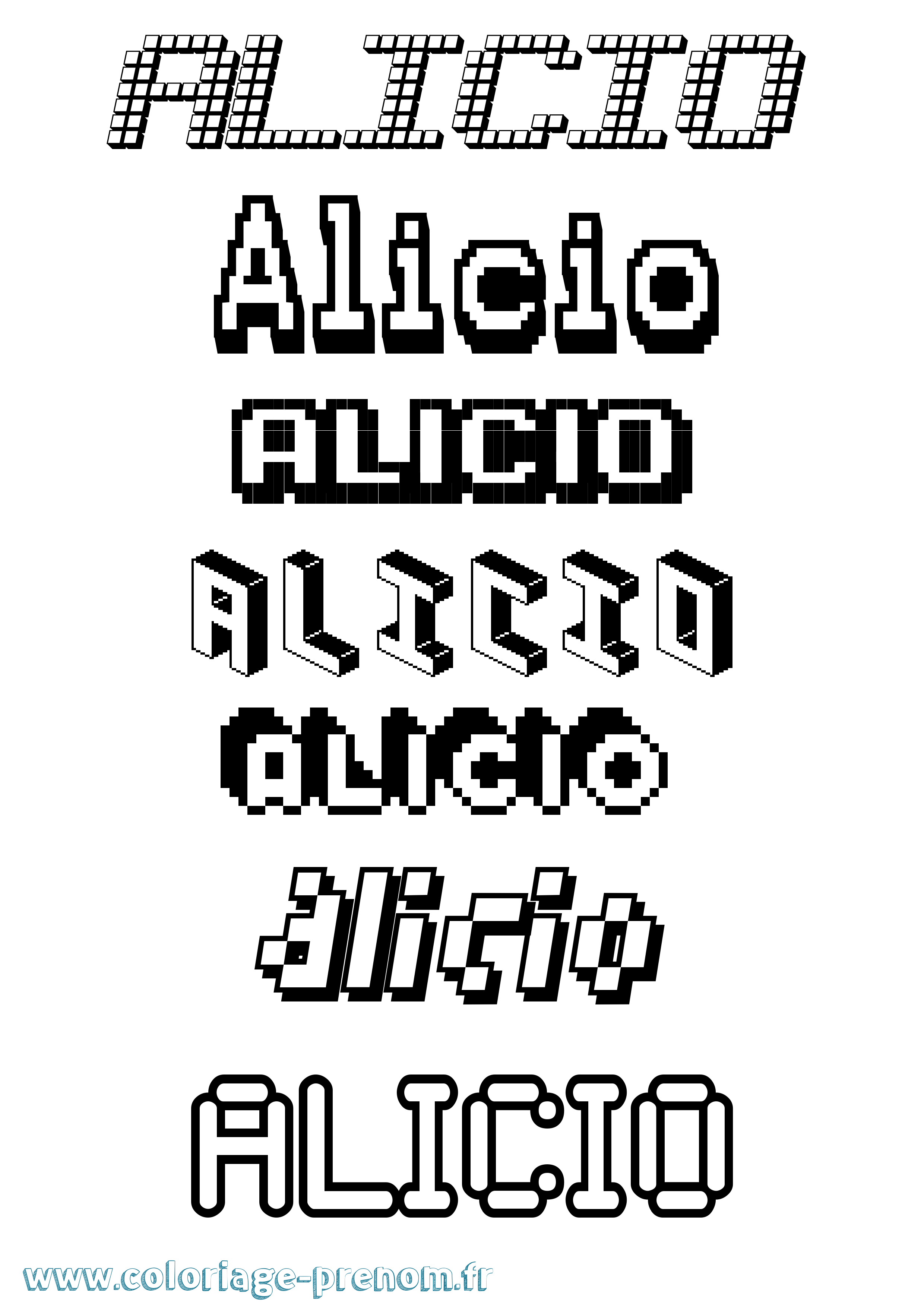 Coloriage prénom Alicio Pixel