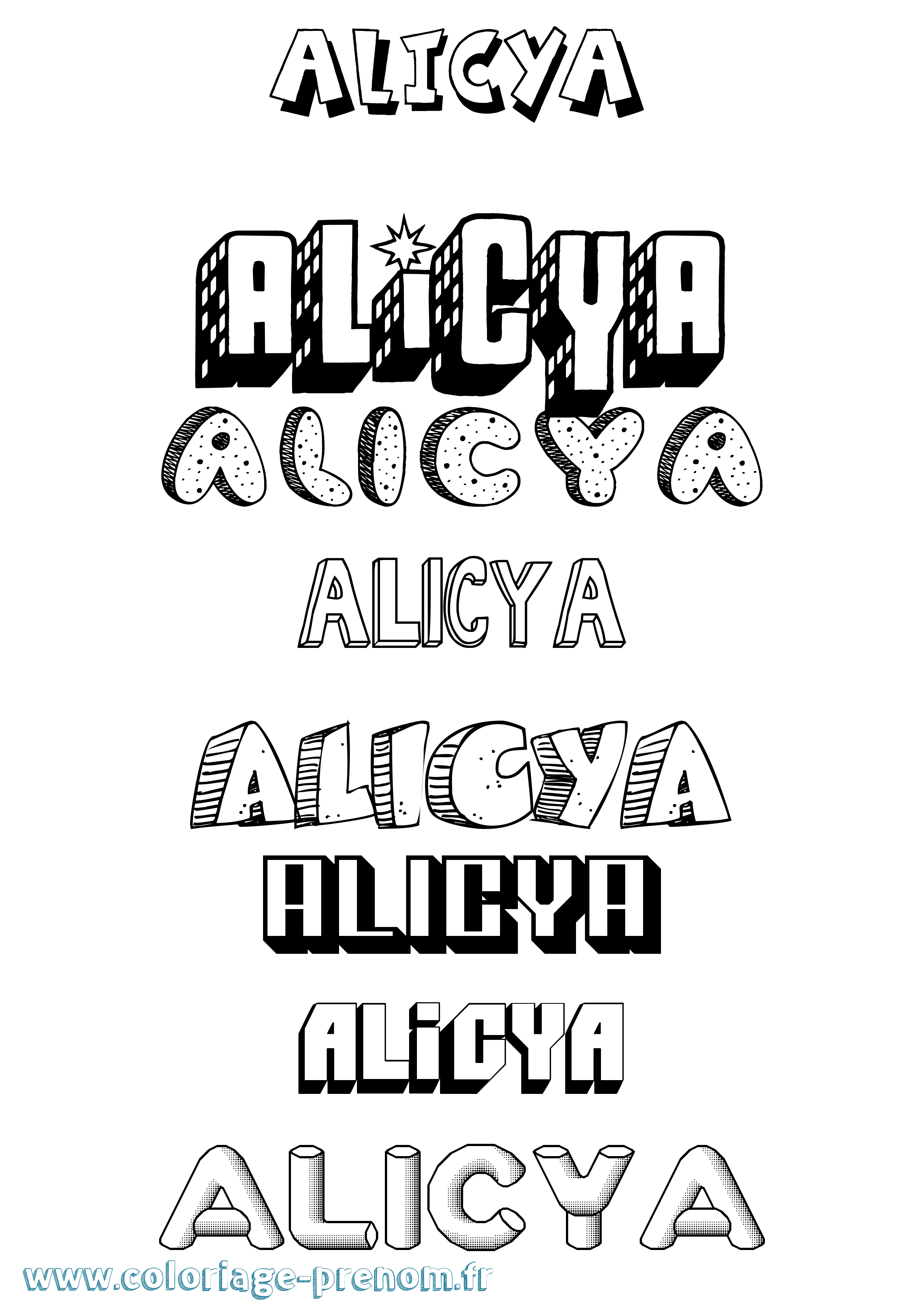 Coloriage prénom Alicya Effet 3D