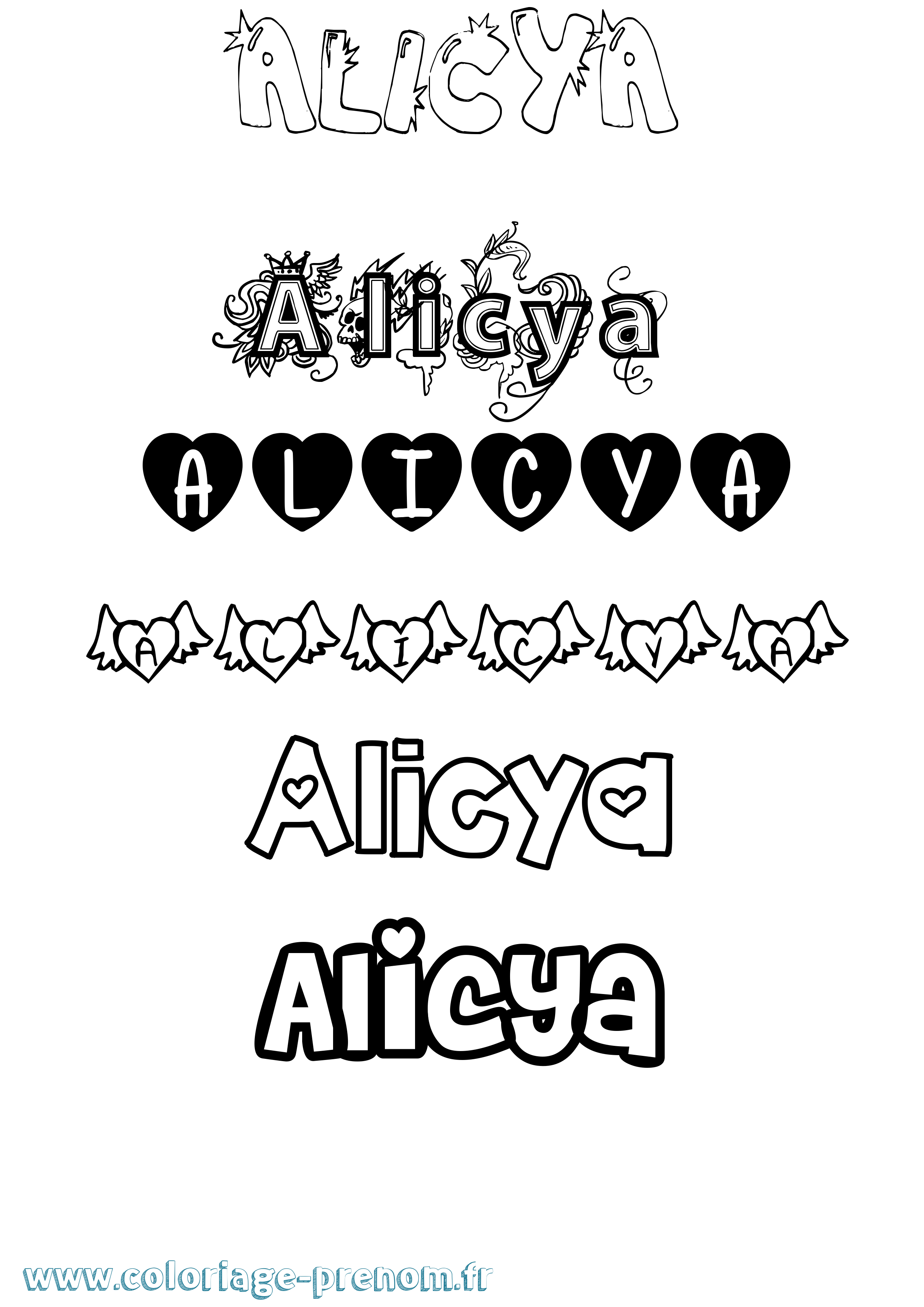 Coloriage prénom Alicya Girly