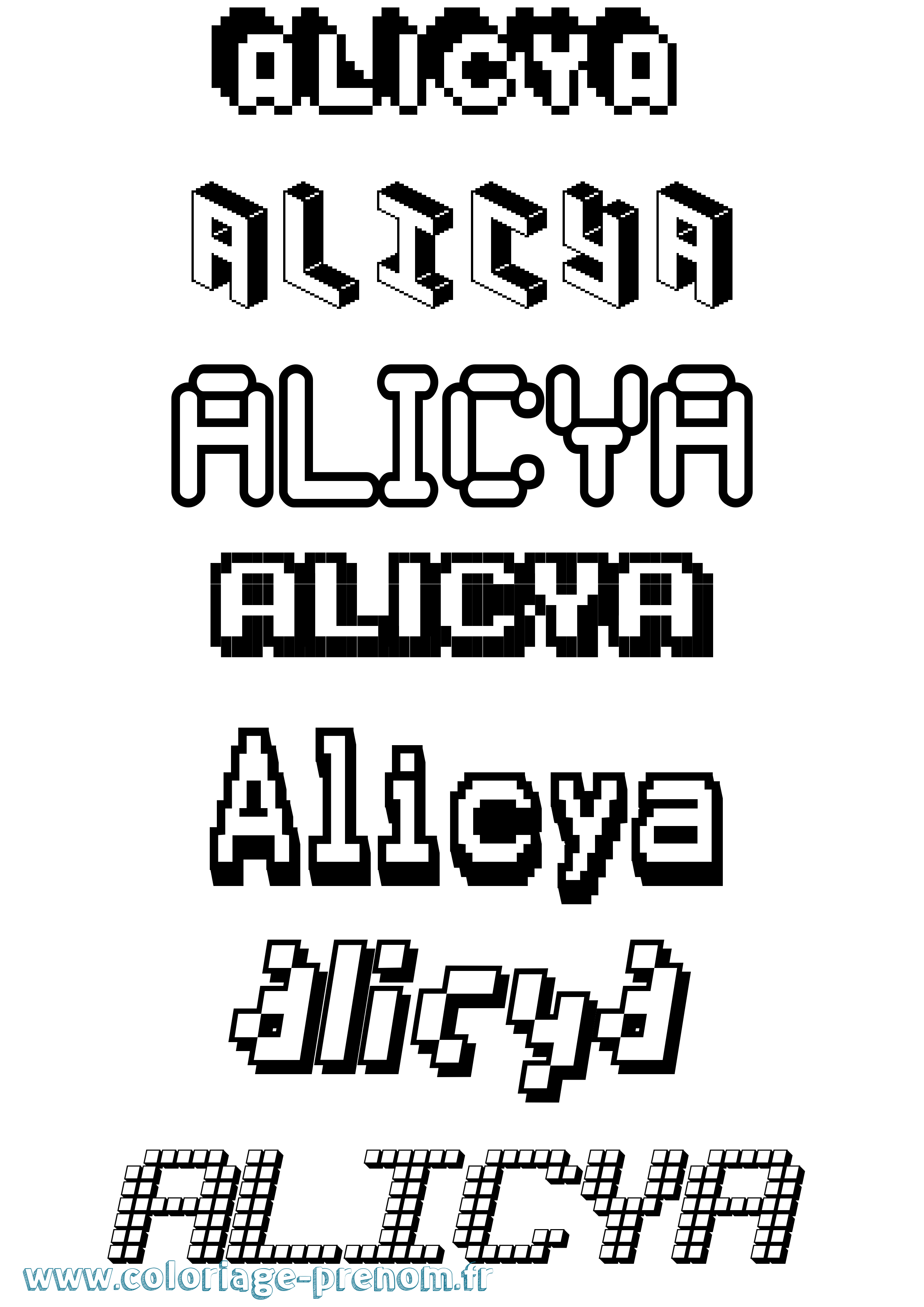Coloriage prénom Alicya Pixel