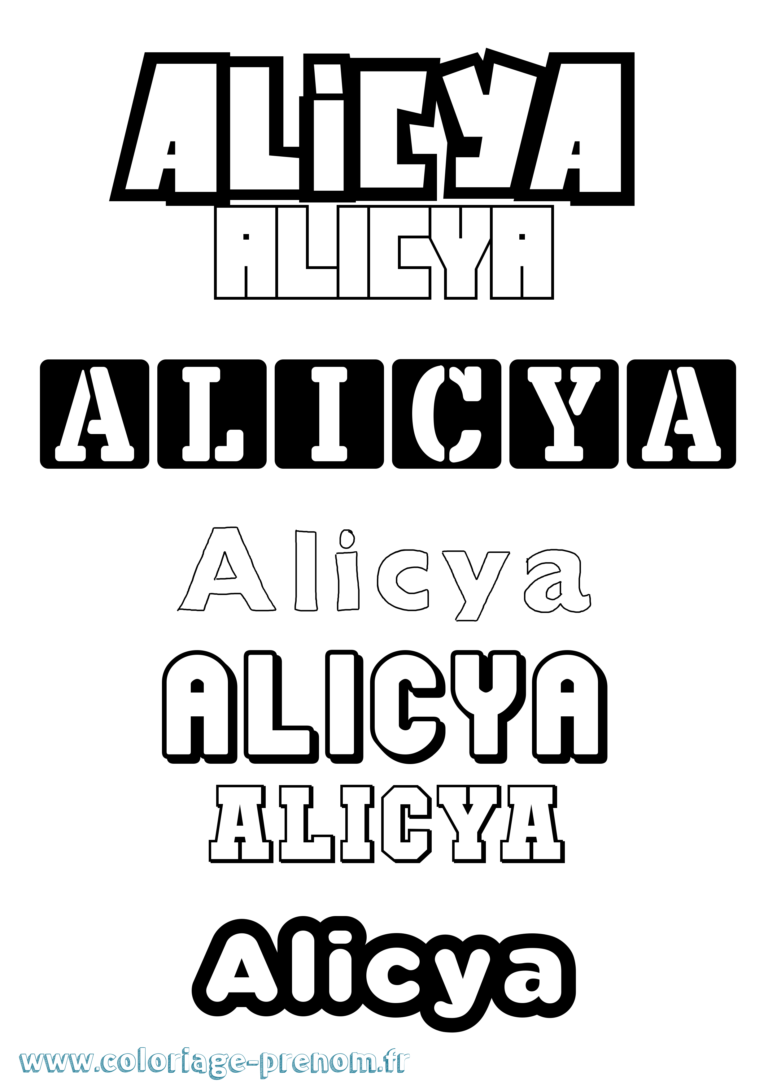 Coloriage prénom Alicya Simple