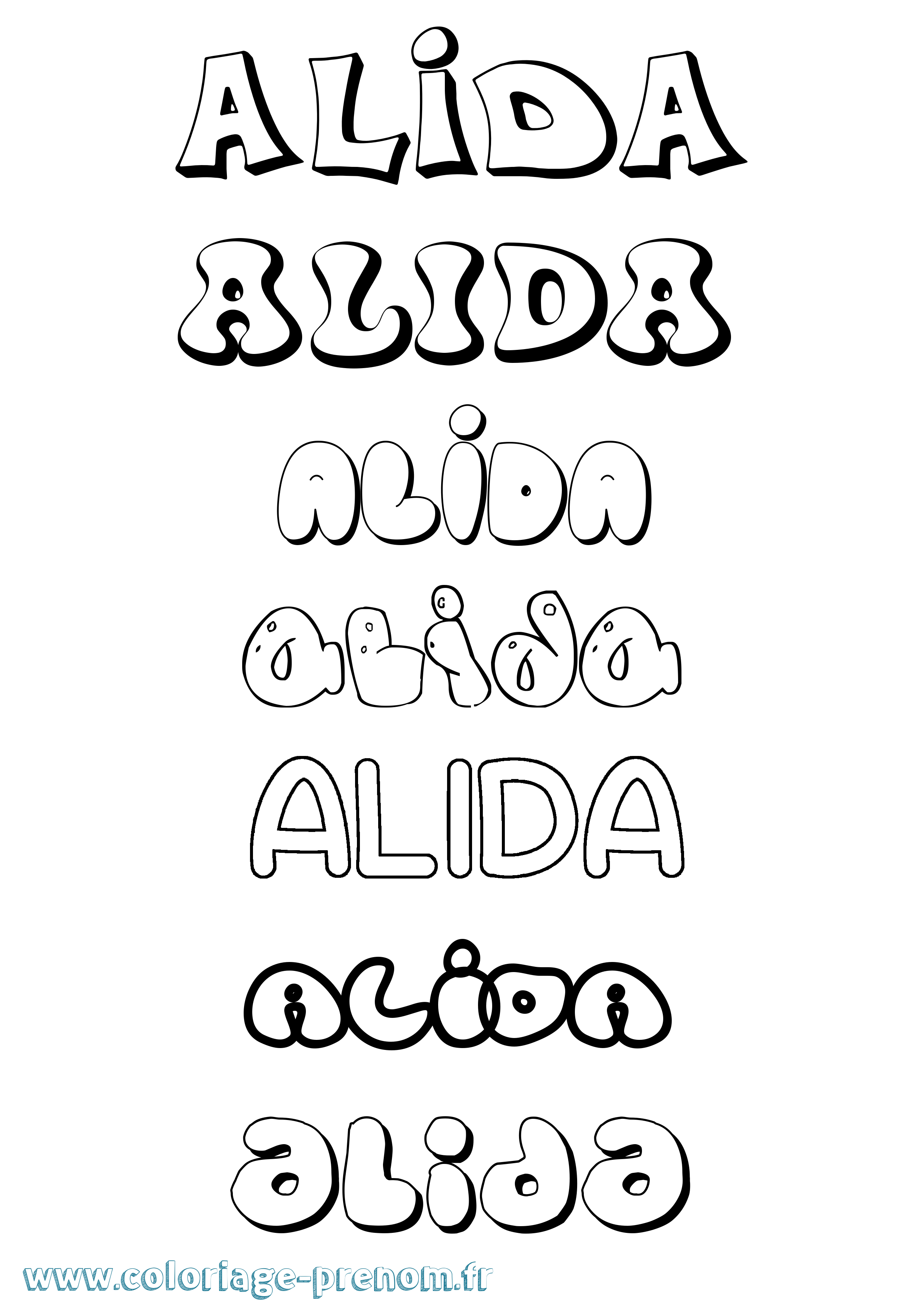 Coloriage prénom Alida Bubble