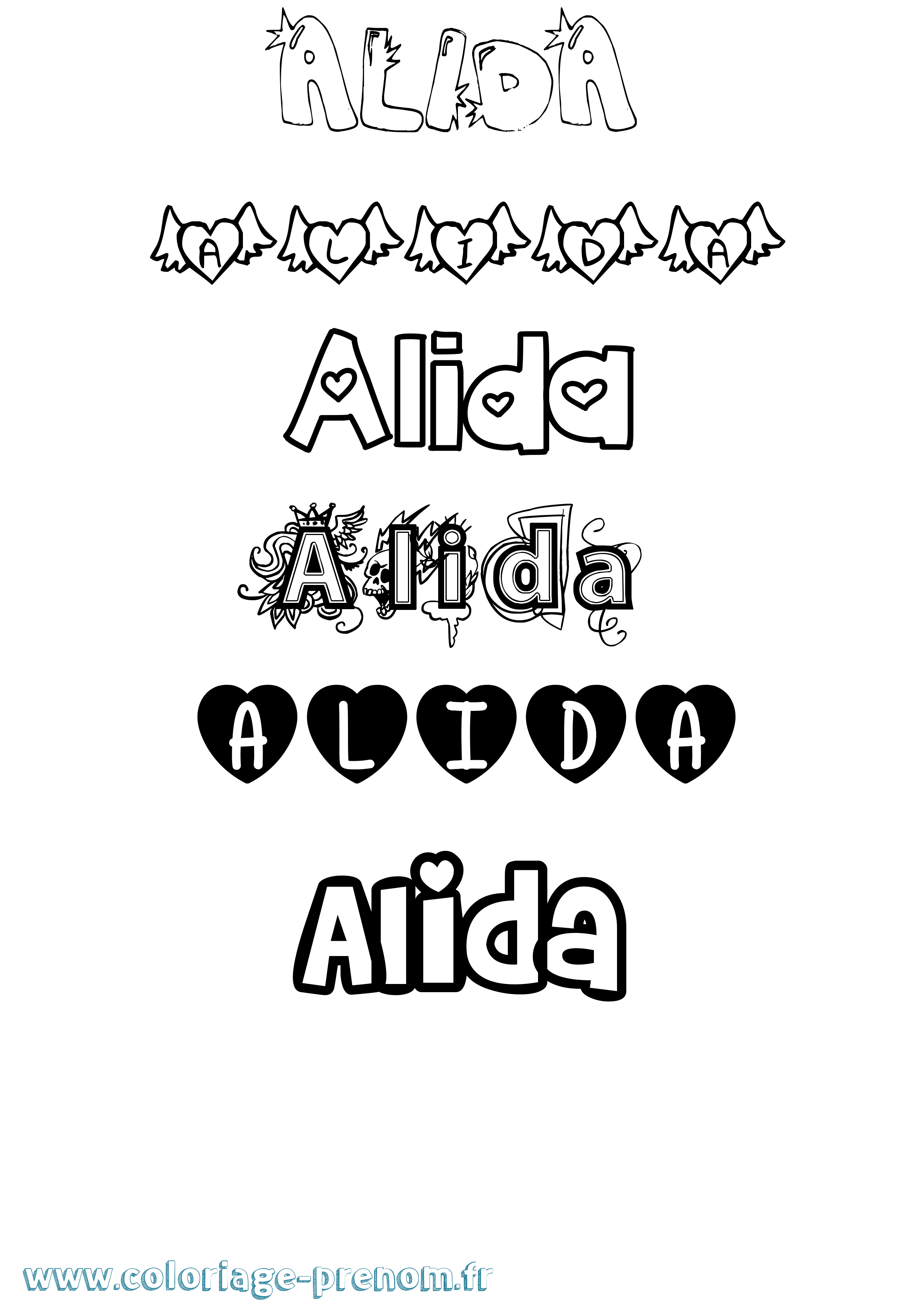 Coloriage prénom Alida Girly