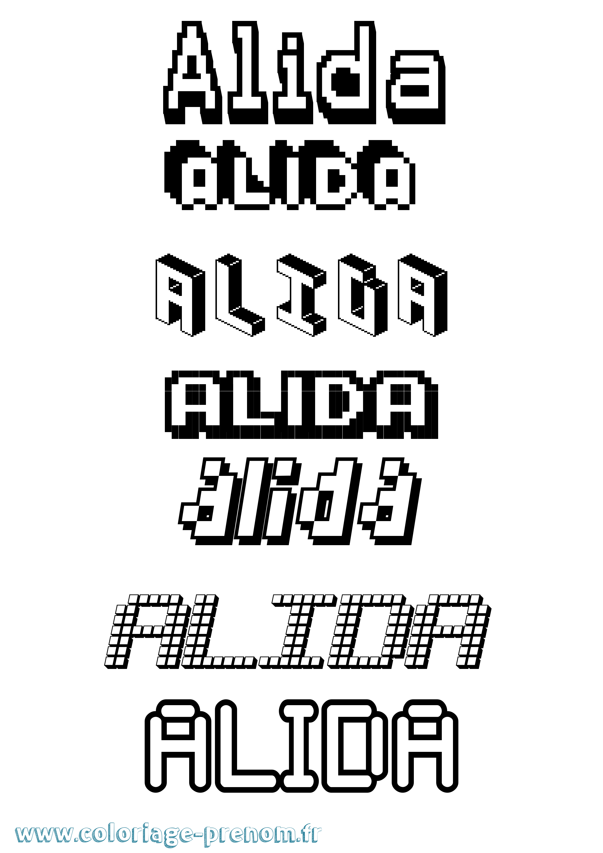 Coloriage prénom Alida Pixel