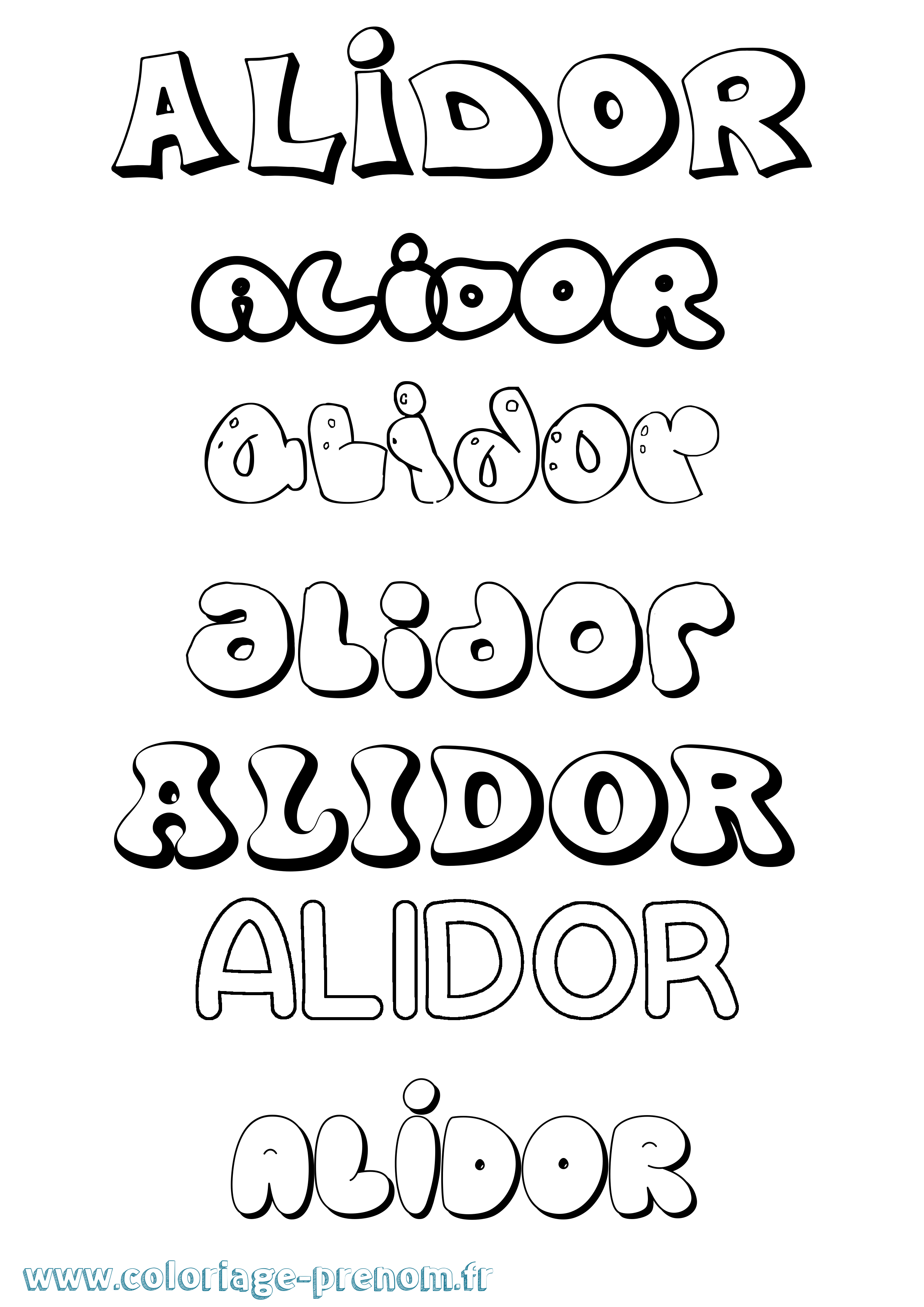 Coloriage prénom Alidor Bubble