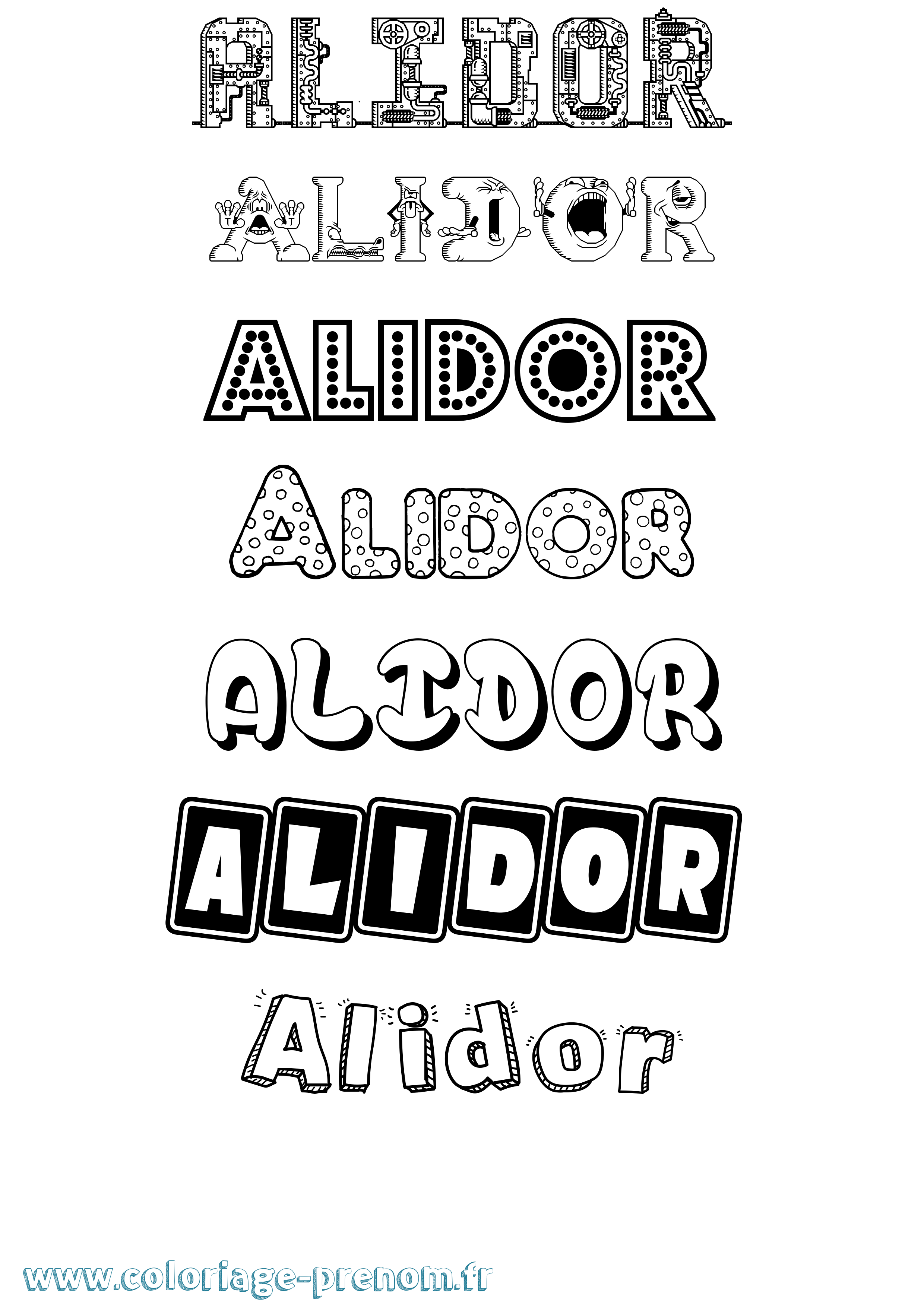 Coloriage prénom Alidor Fun