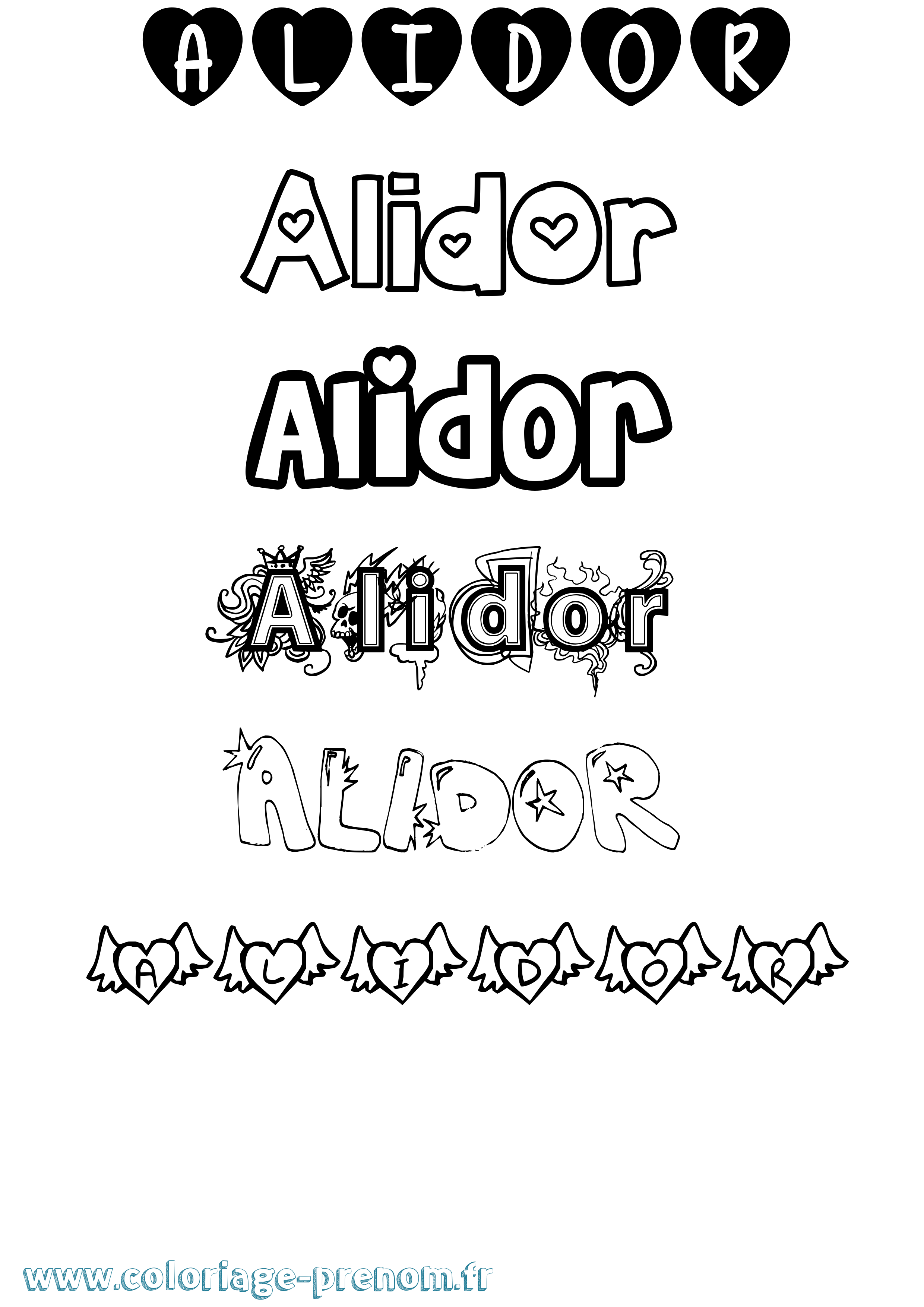 Coloriage prénom Alidor Girly