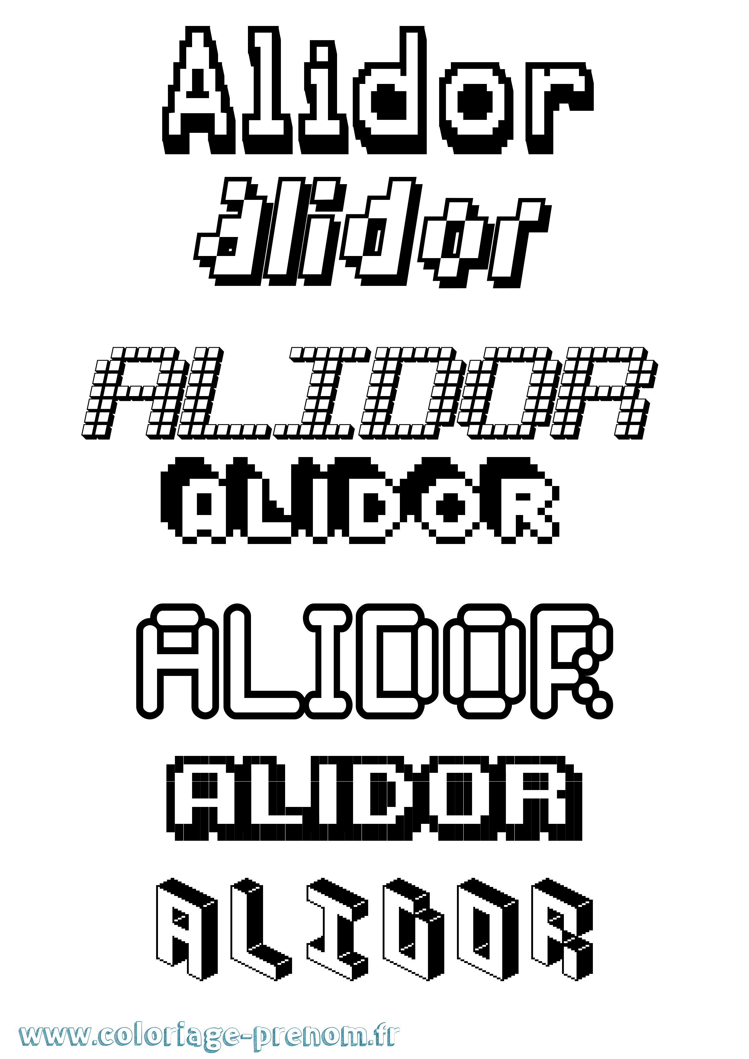 Coloriage prénom Alidor Pixel