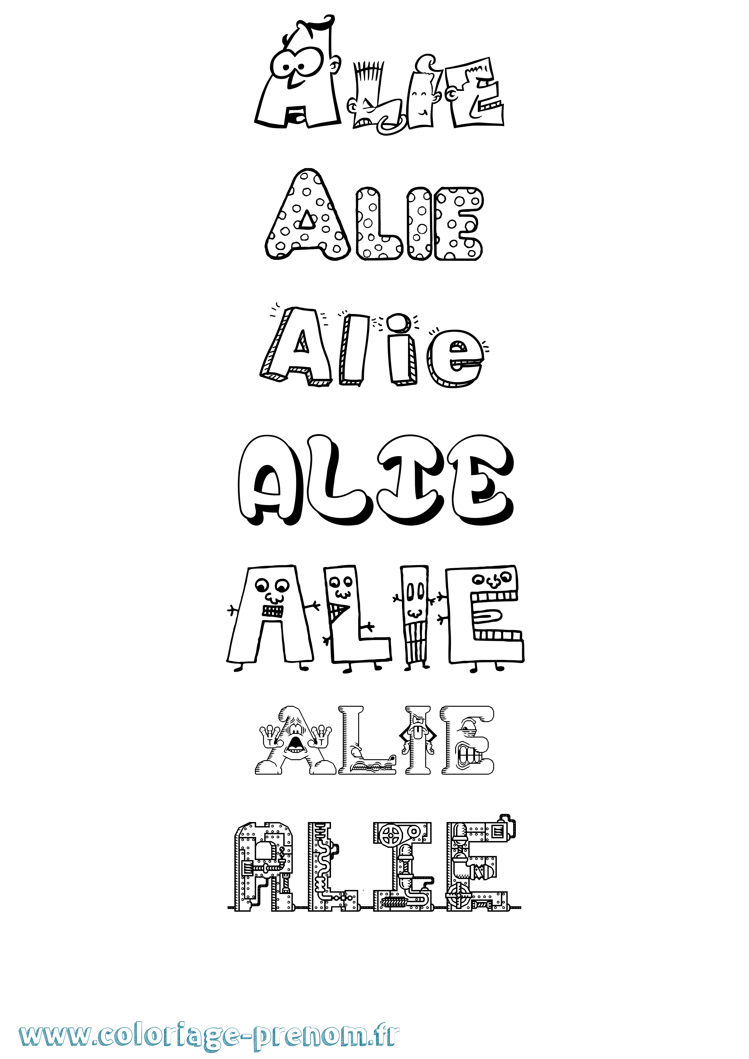 Coloriage prénom Alie Fun