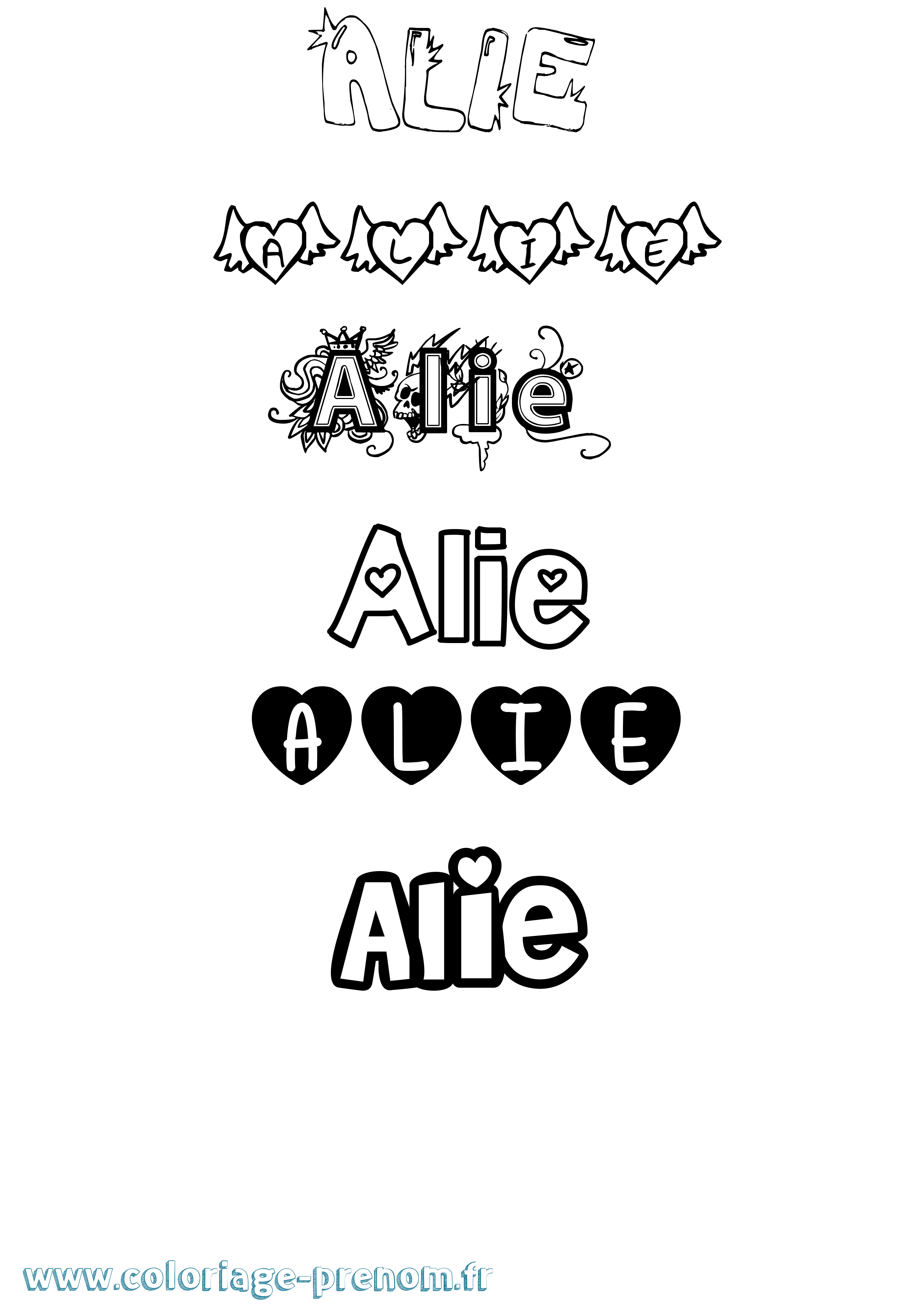Coloriage Alie Girly Coloriage prénom Alie Girly